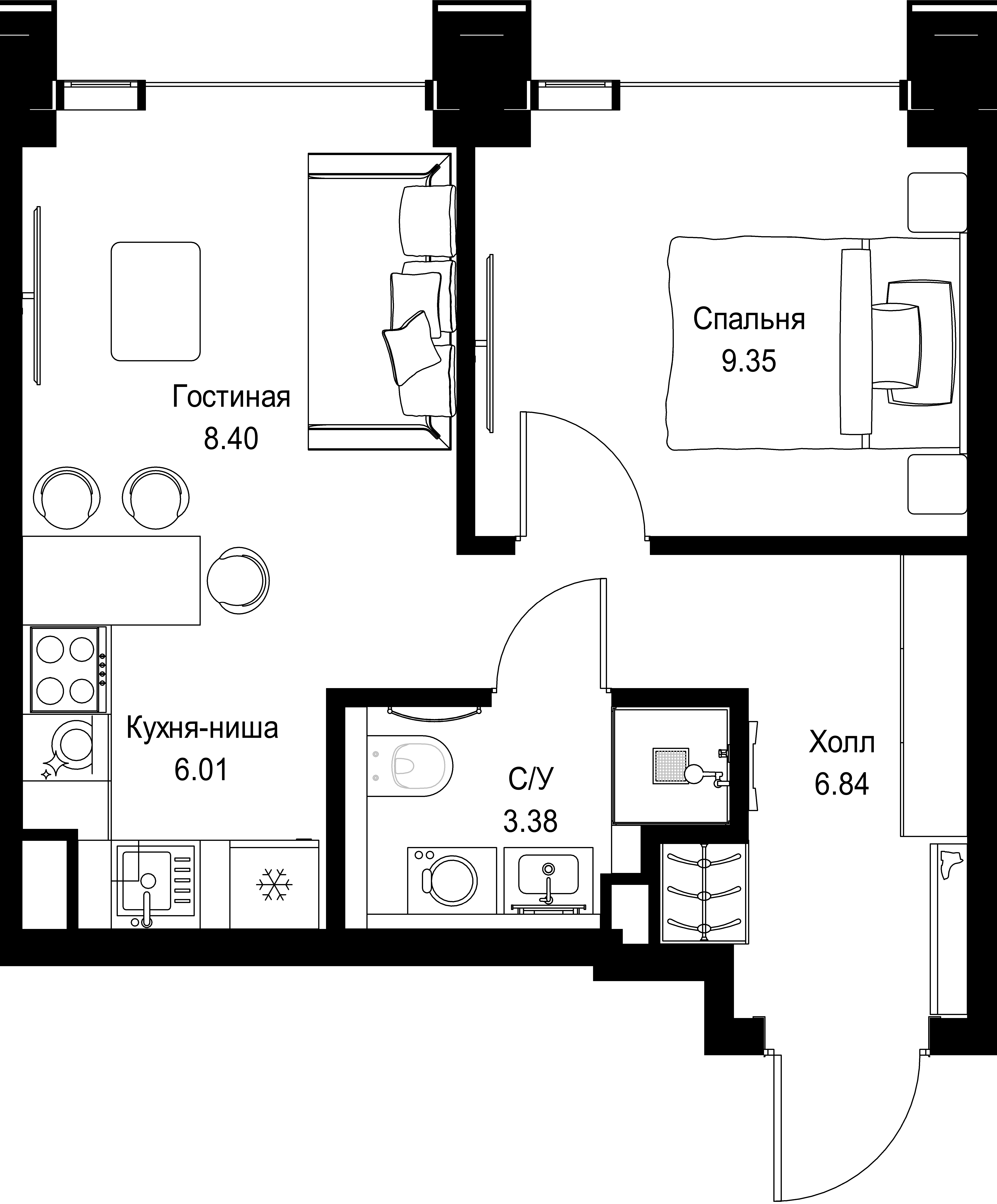 1-комнатная, 33,98 м² — 22 933 102 ₽
