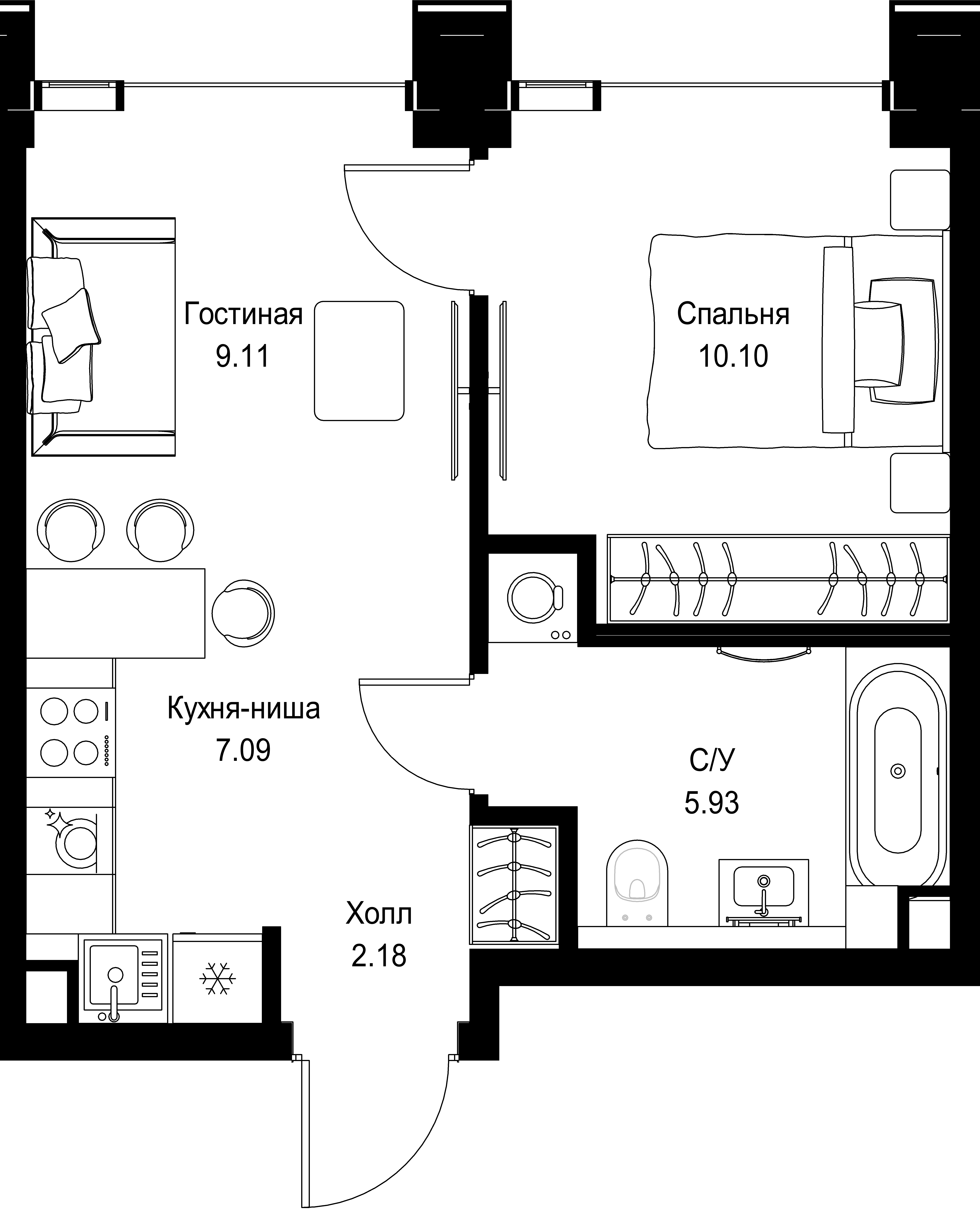 1-комнатная, 34,42 м² — 22 352 348 ₽