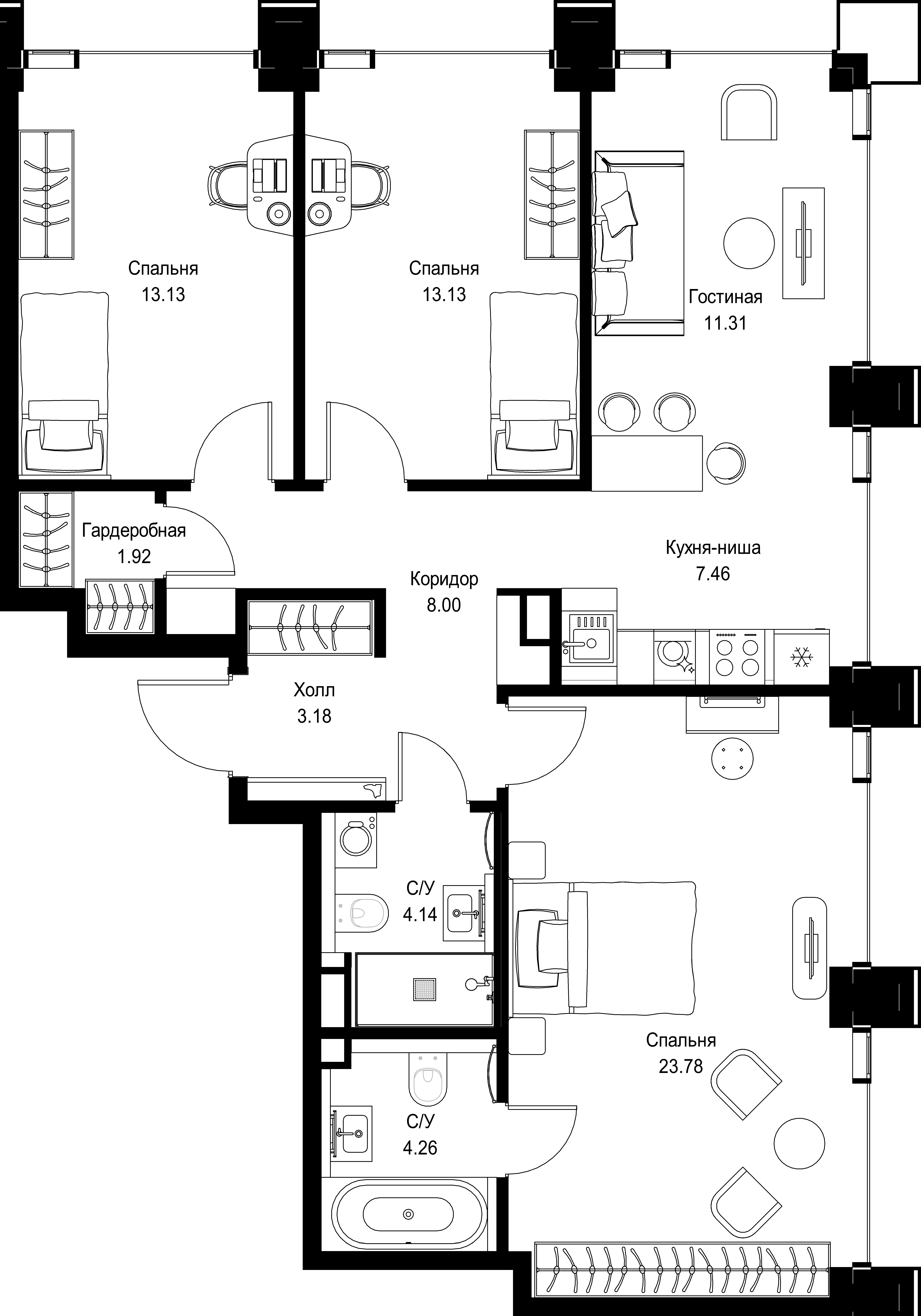 3-комнатная, 90,31 м² — 47 823 660 ₽