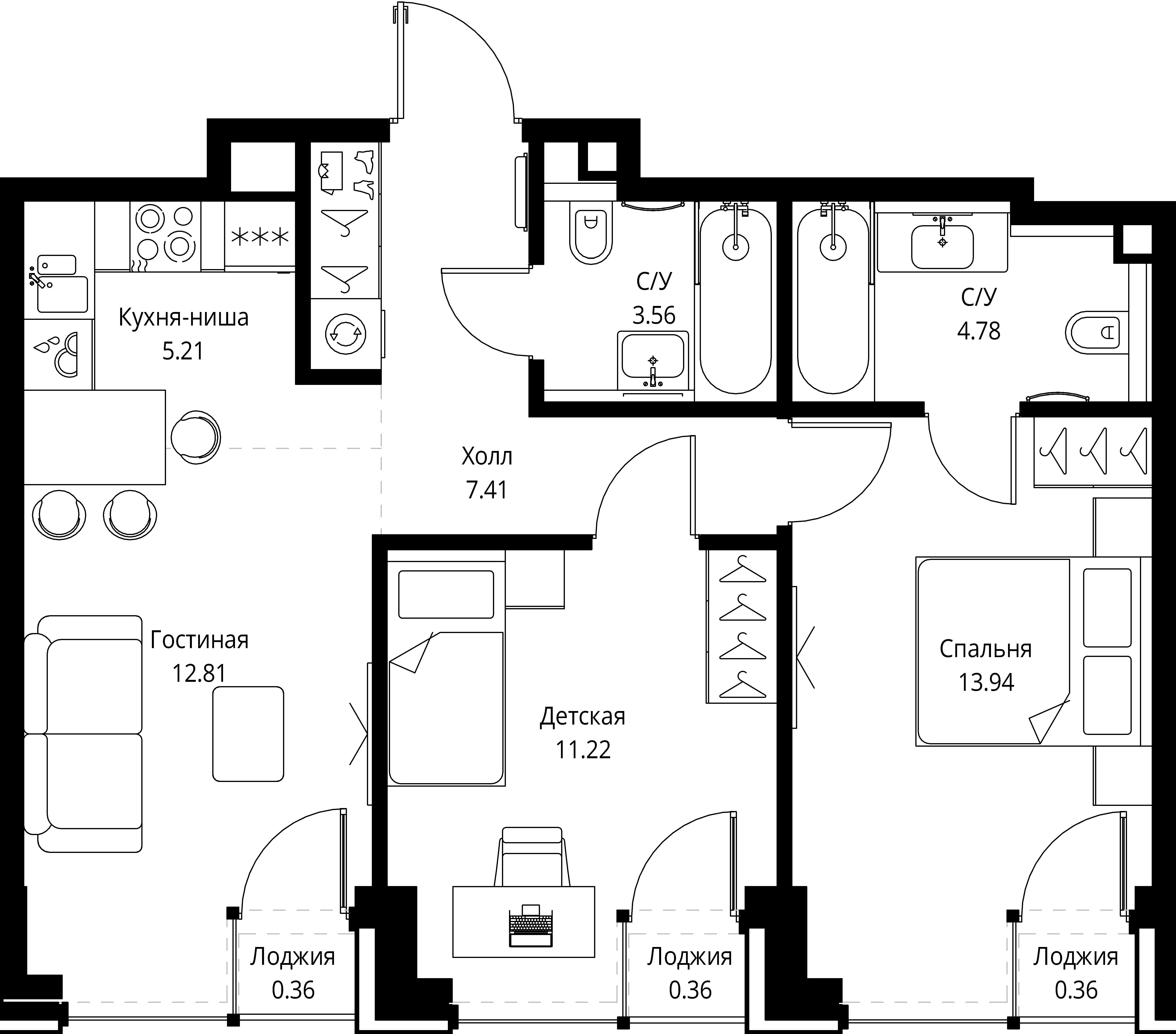 2-комнатная, 60,01 м² — 33 818 635 ₽