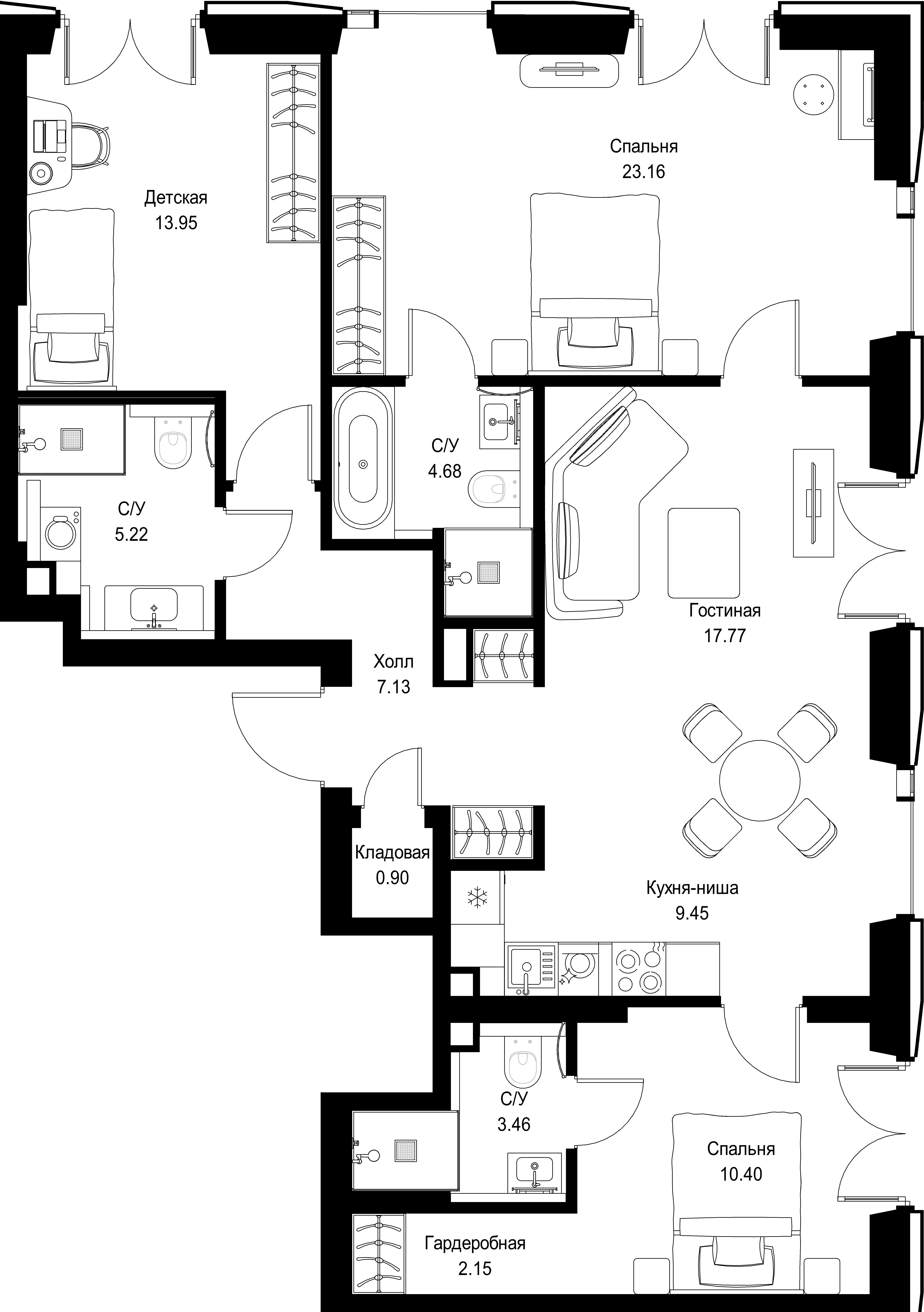 3-комнатная, 98,27 м² — 42 934 163 ₽