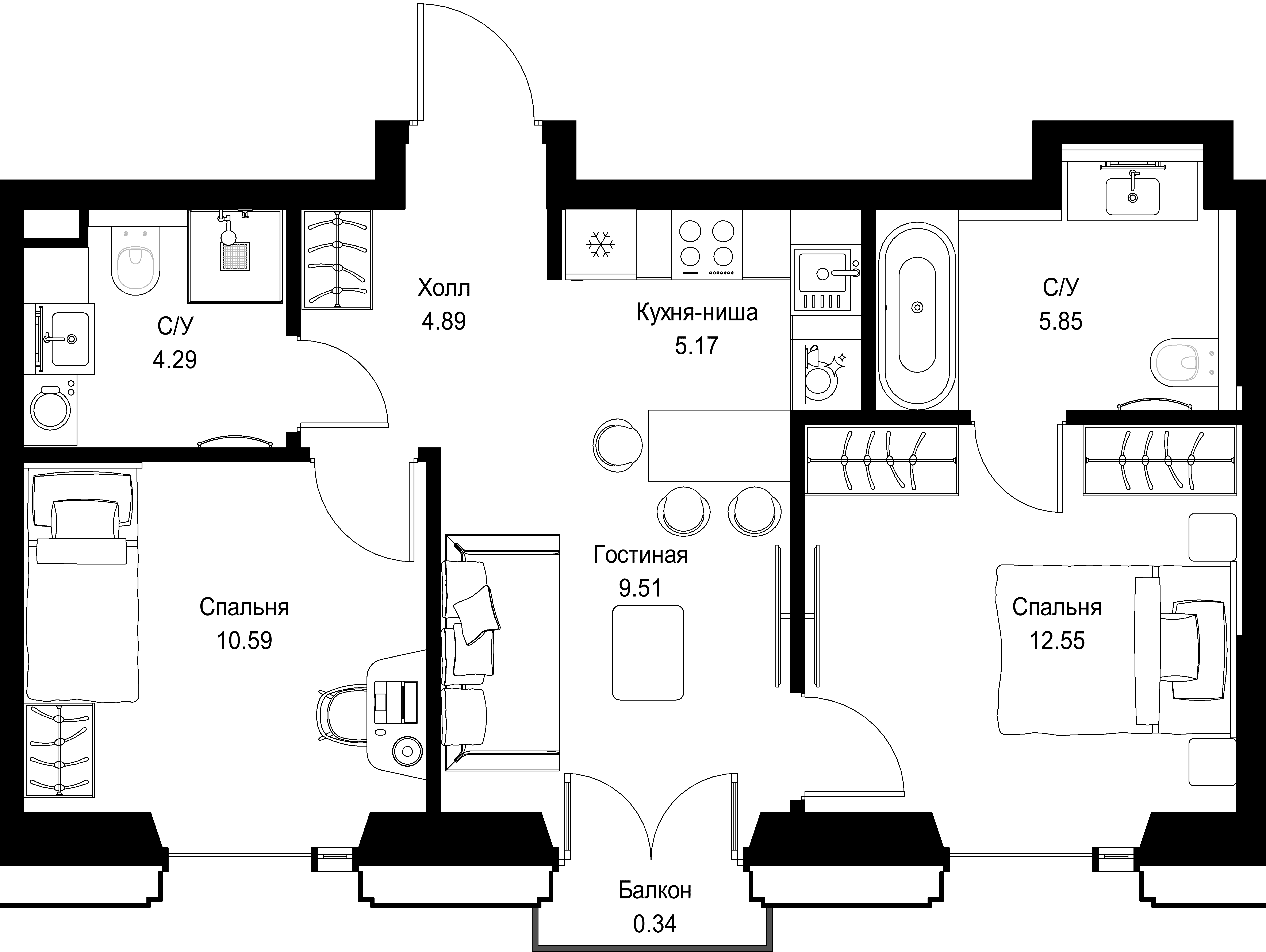2-комнатная, 53,19 м² — 28 844 937 ₽
