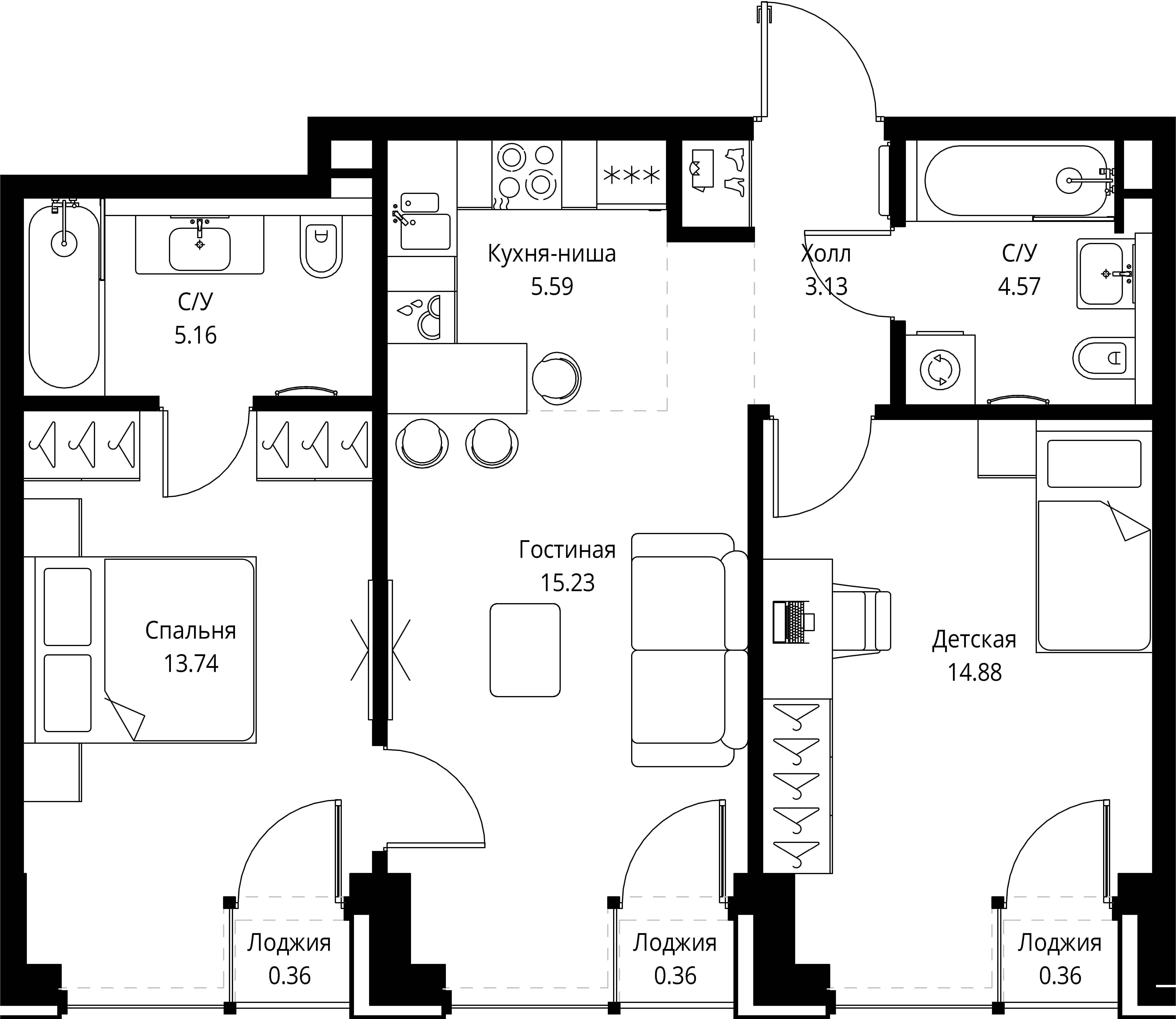 2-комнатная, 63,38 м² — 35 717 799 ₽