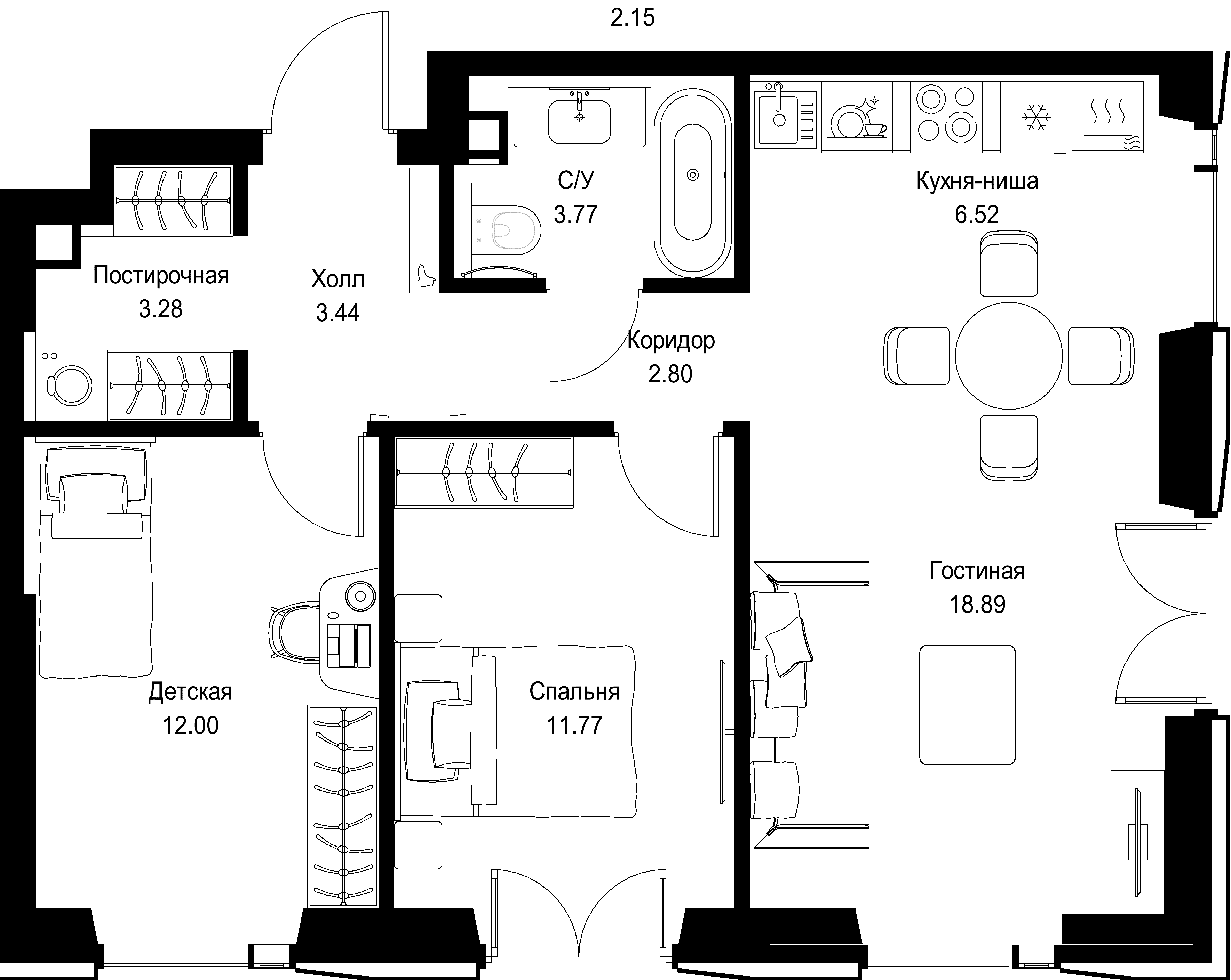 2-комнатная, 62,47 м² — 28 886 128 ₽