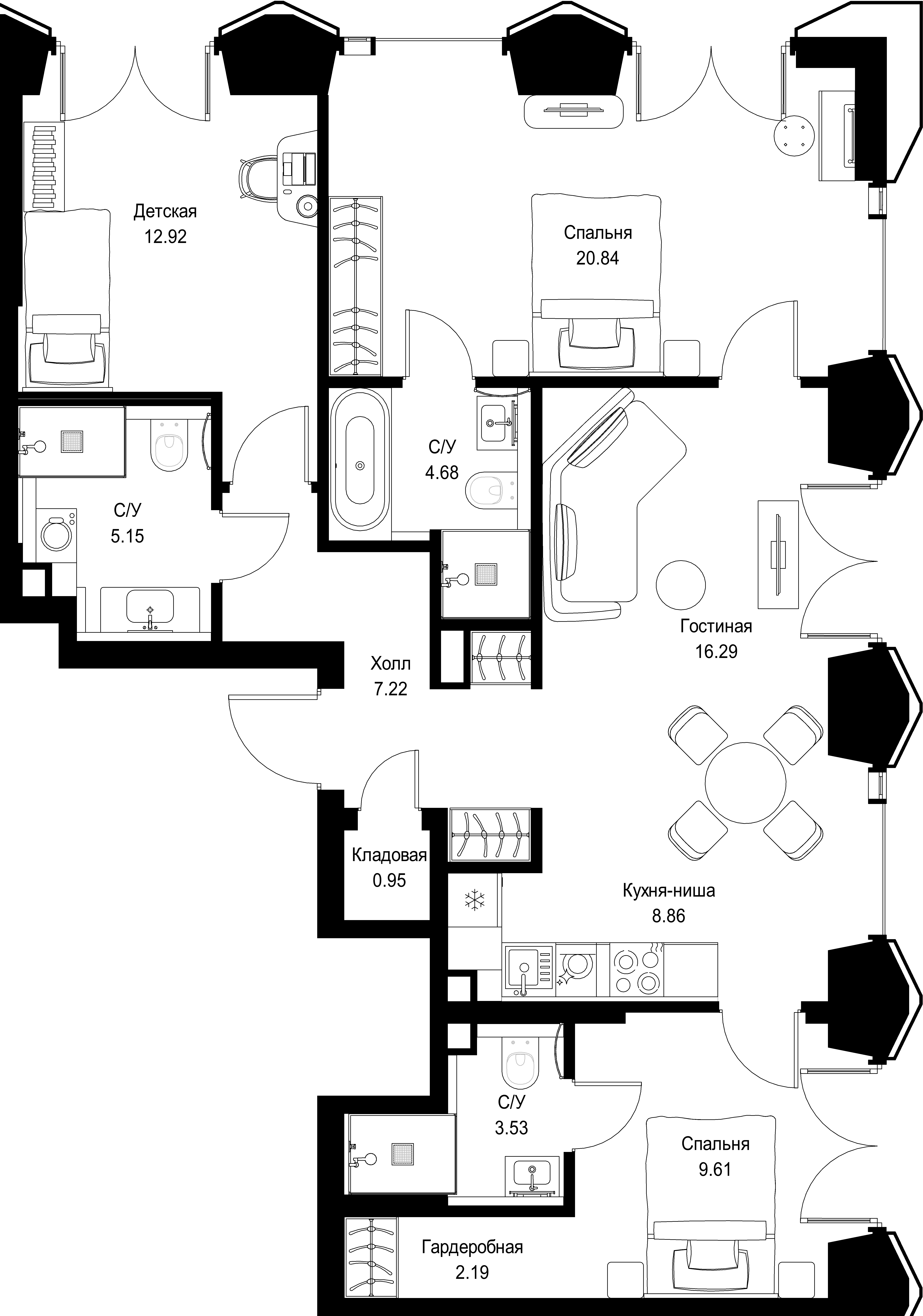 3-комнатная, 92,24 м² — 51 197 812 ₽