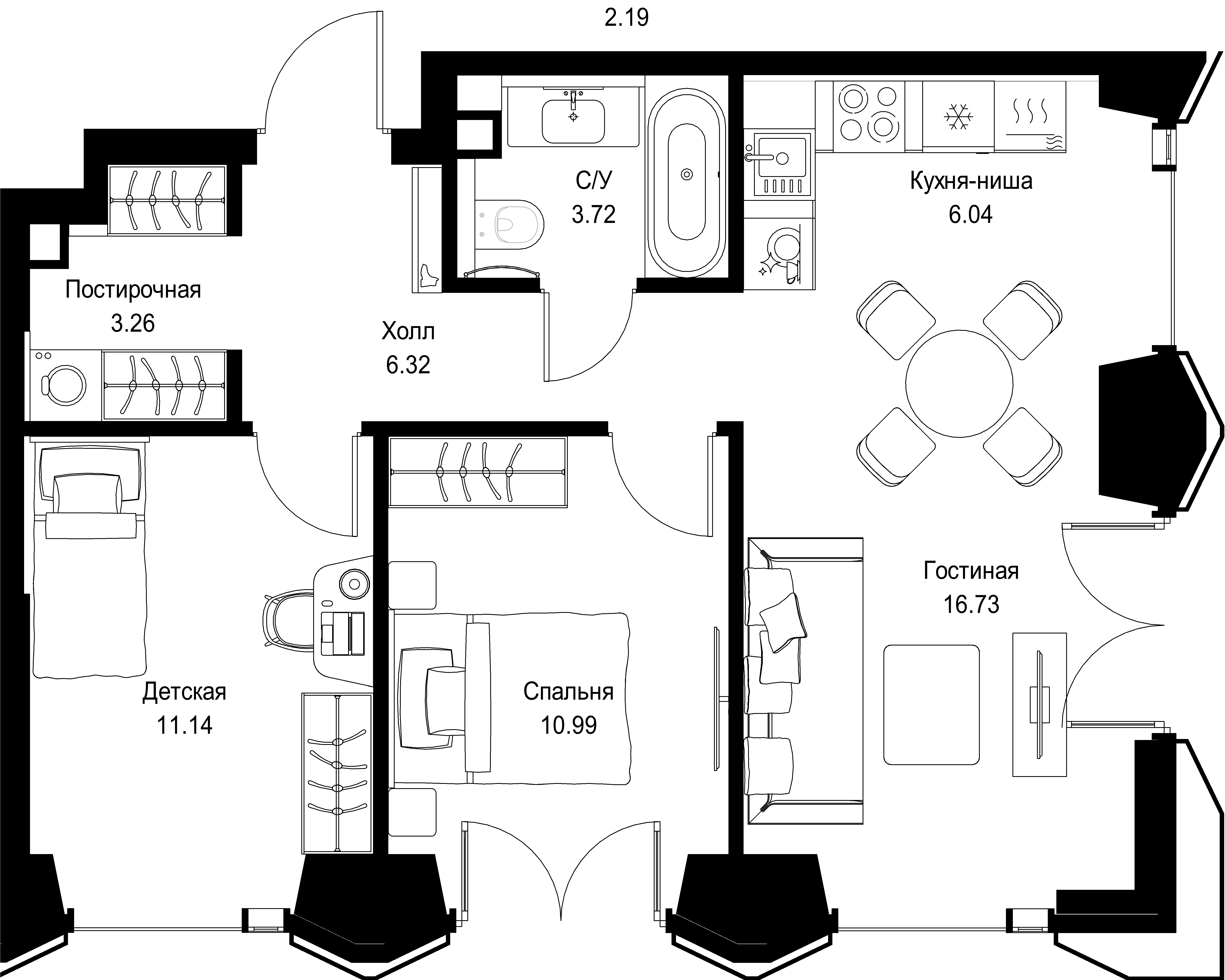 2-комнатная, 58,2 м² — 34 282 710 ₽