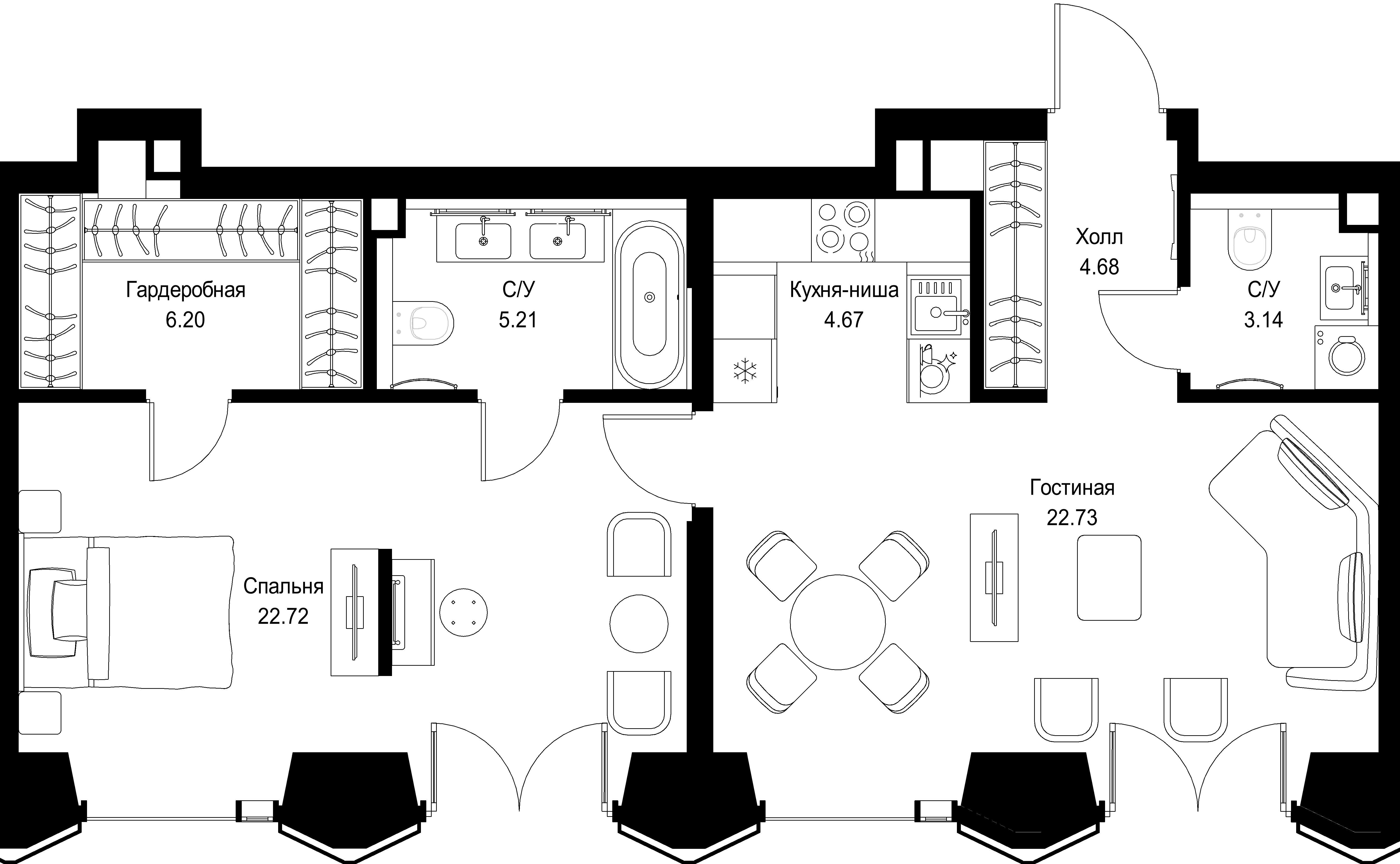 1-комнатная, 69,35 м² — 39 082 192 ₽