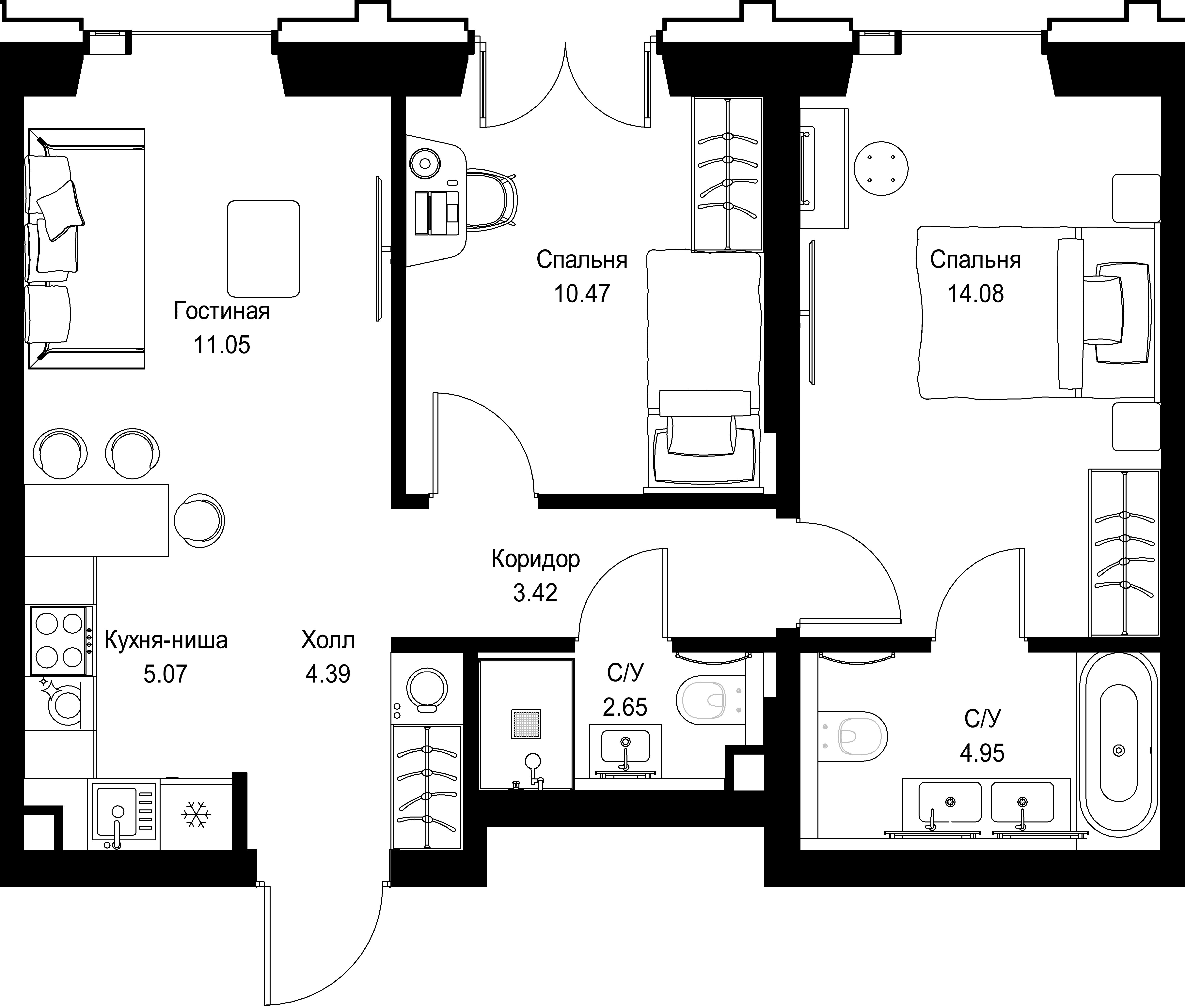 2-комнатная, 56,08 м² — 28 124 120 ₽