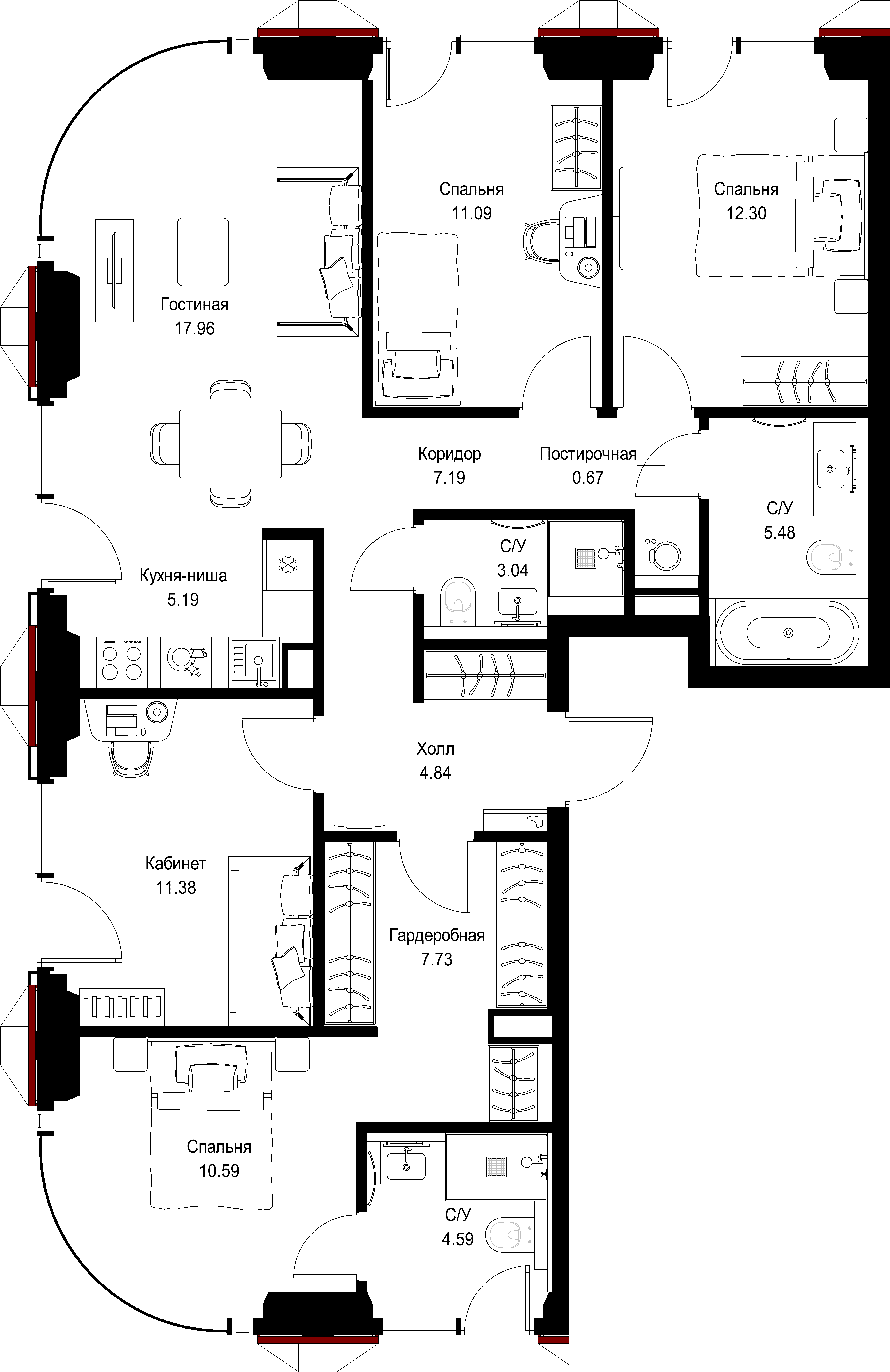 4-комнатная, 102,07 м² — 51 014 586 ₽