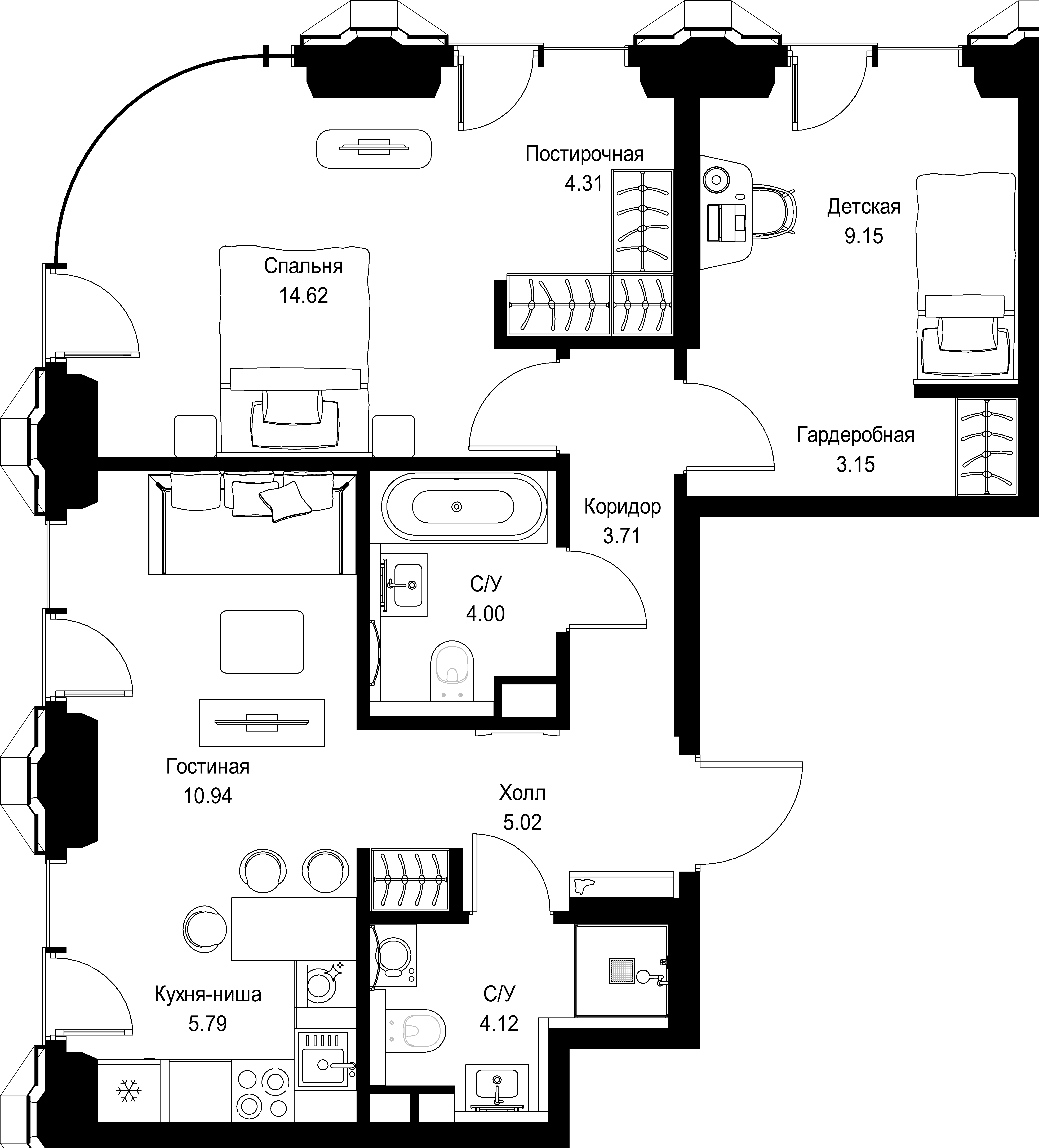 2-комнатная, 64,81 м² — 32 502 215 ₽