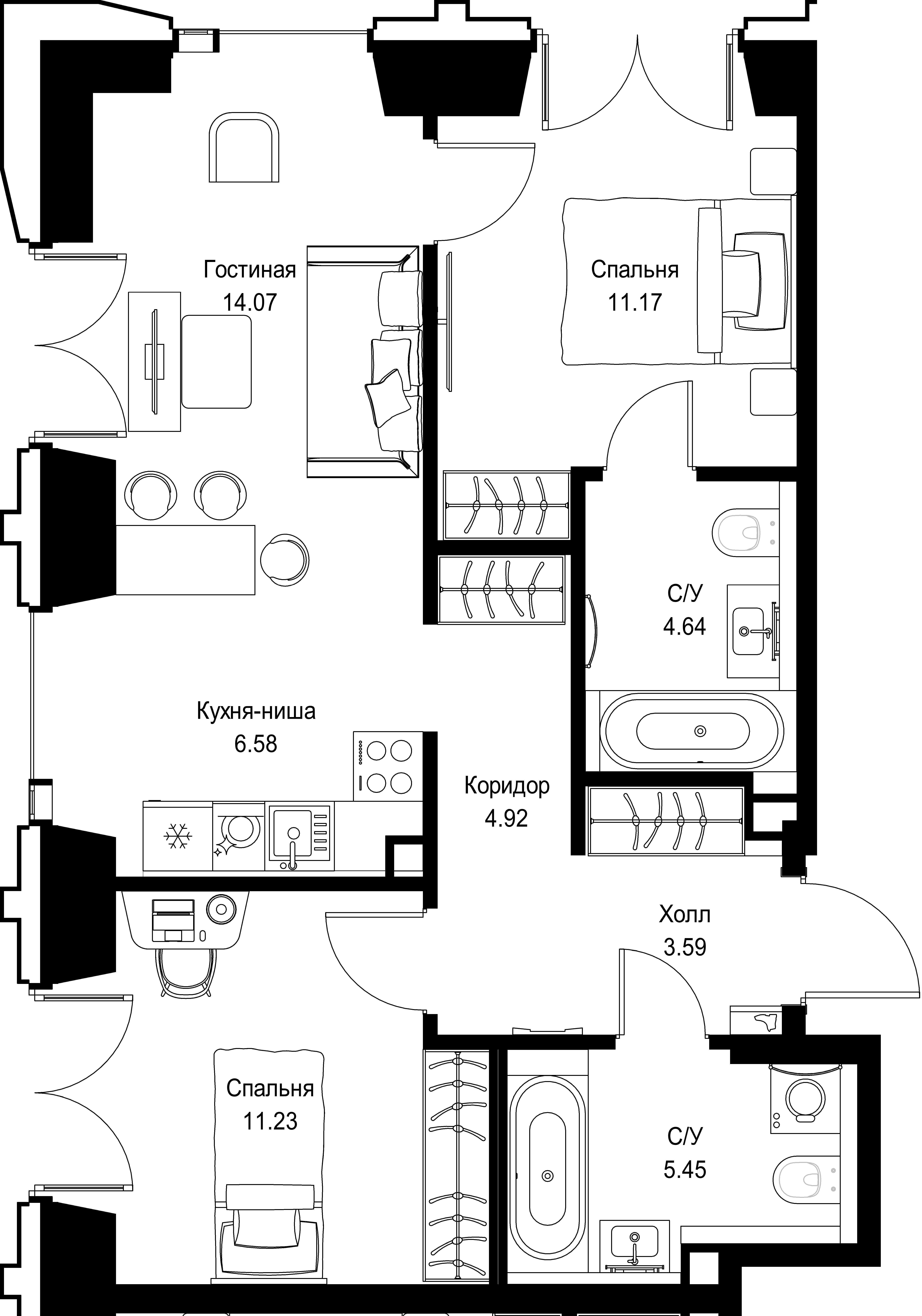 2-комнатная, 61,65 м² — 36 838 957 ₽