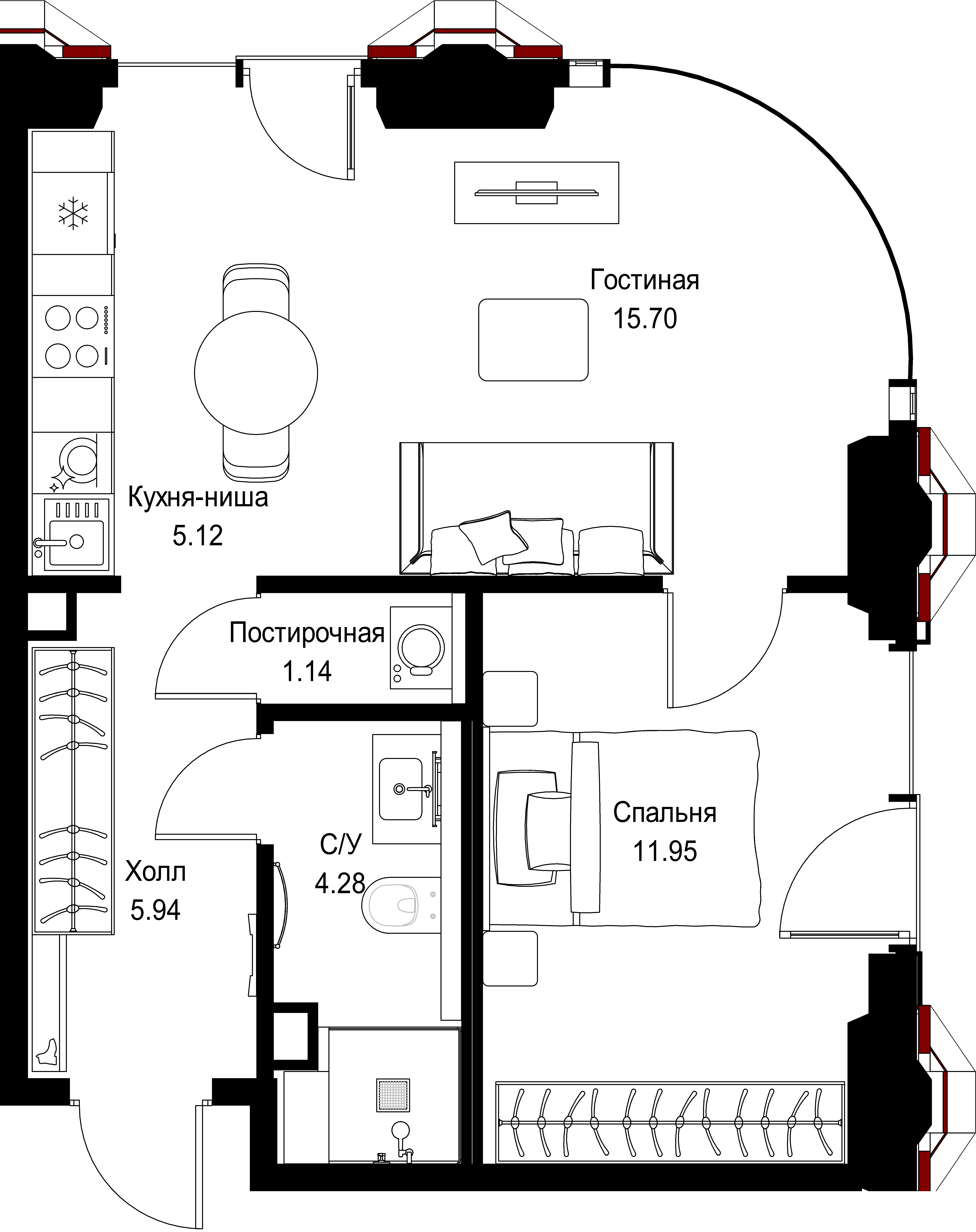 1-комнатная, 44,13 м² — 30 158 442 ₽