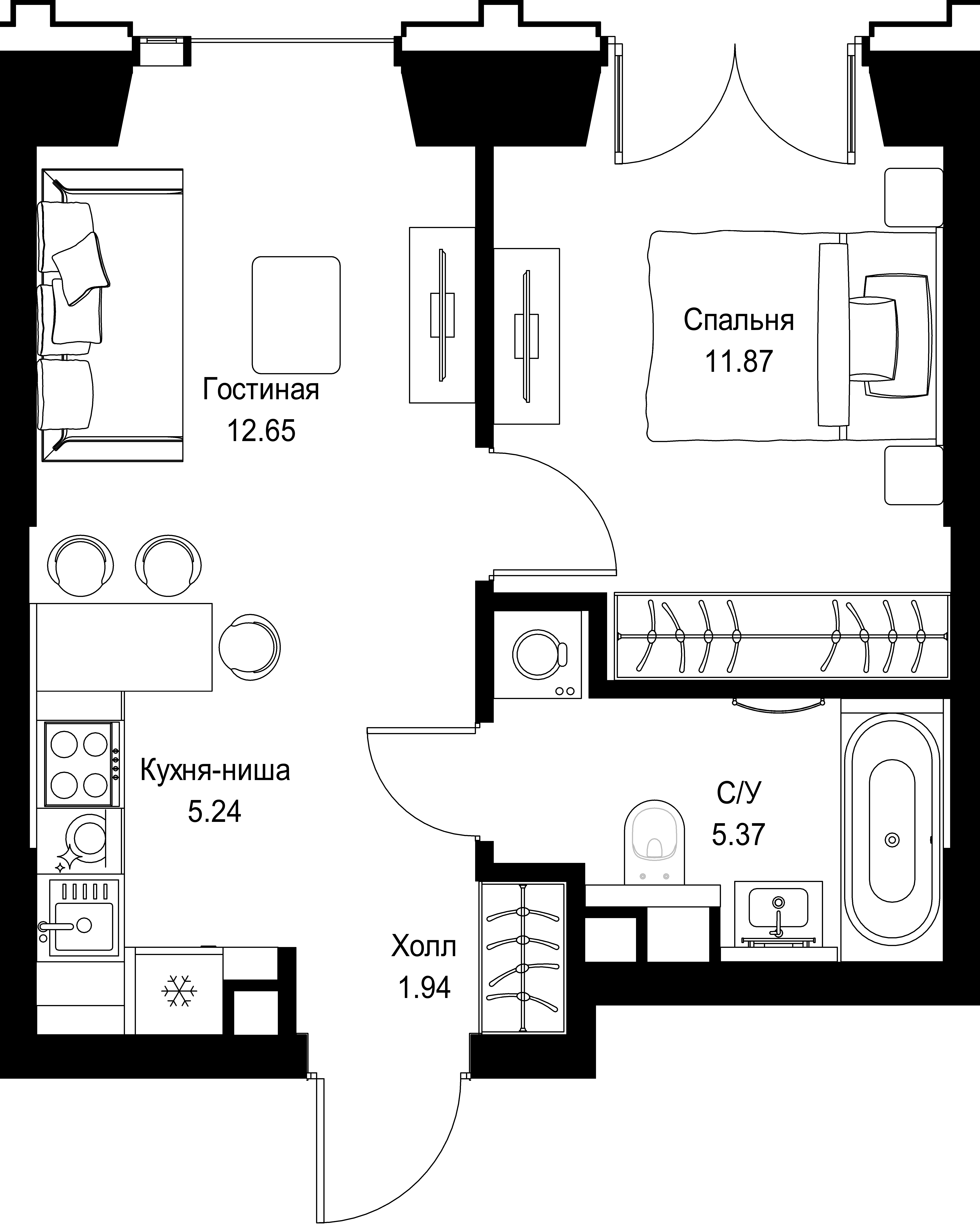 1-комнатная, 37,07 м² — 25 333 638 ₽