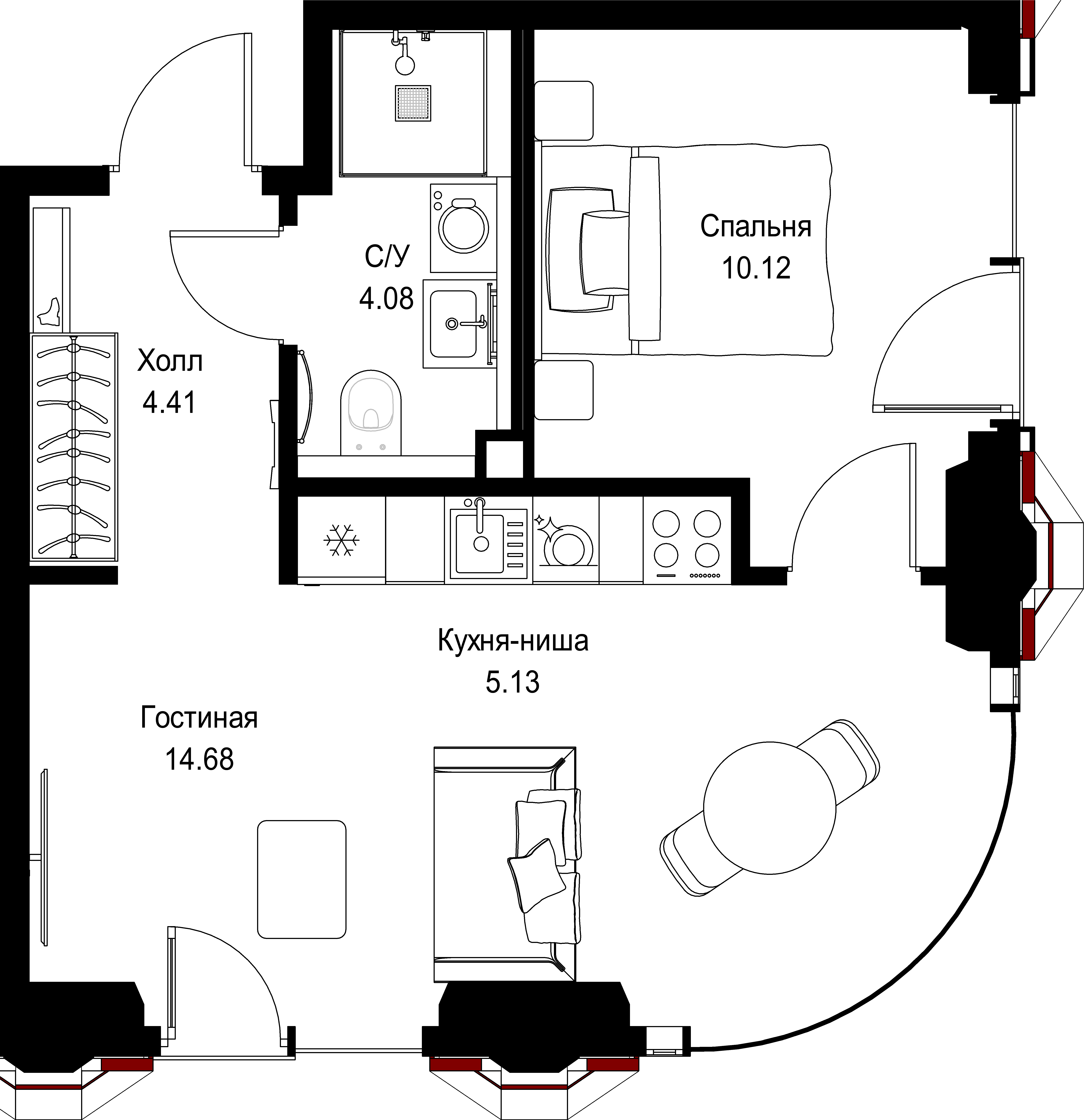 1-комнатная, 38,42 м² — 27 562 508 ₽