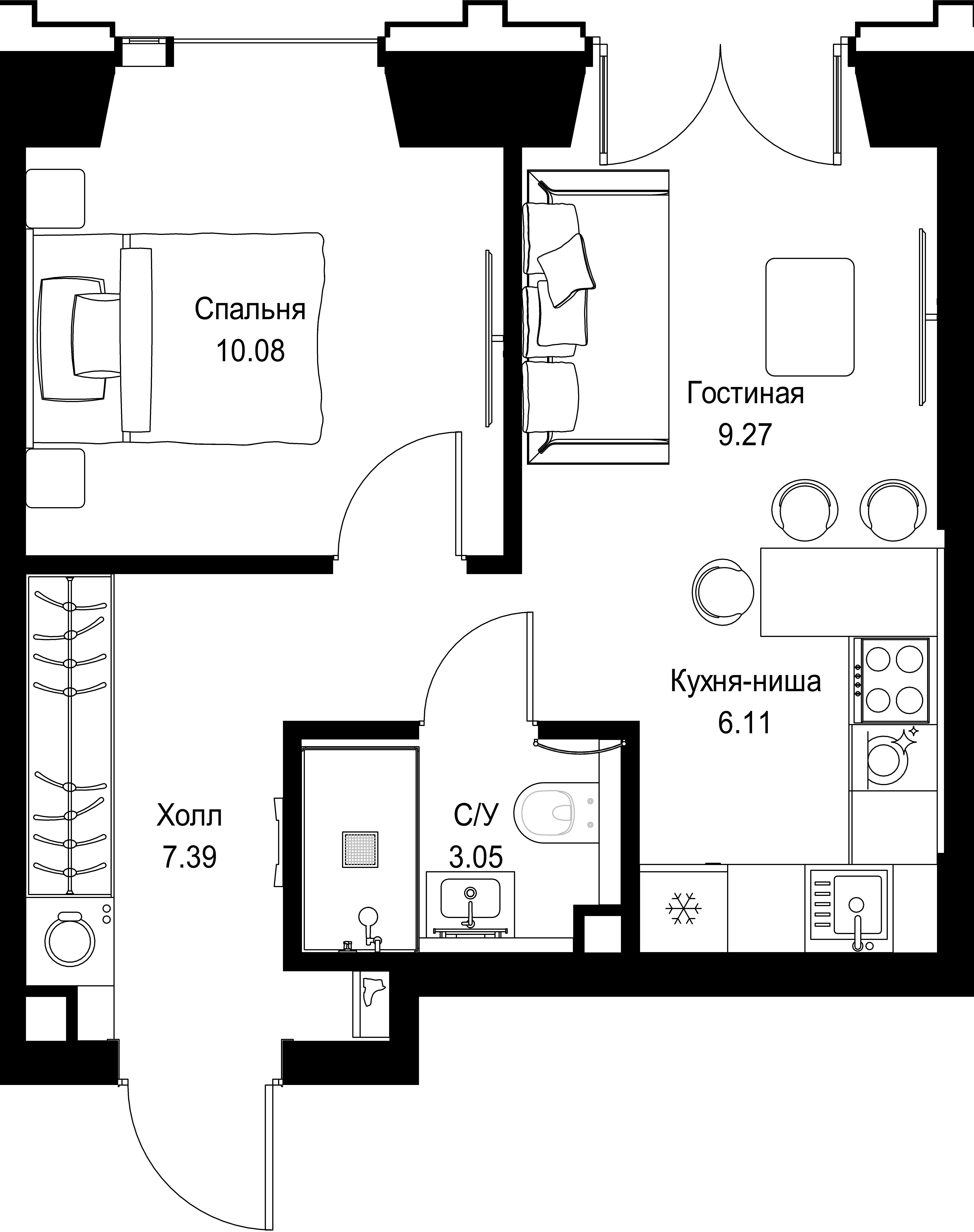 1-комнатная, 35,9 м² — 24 839 210 ₽