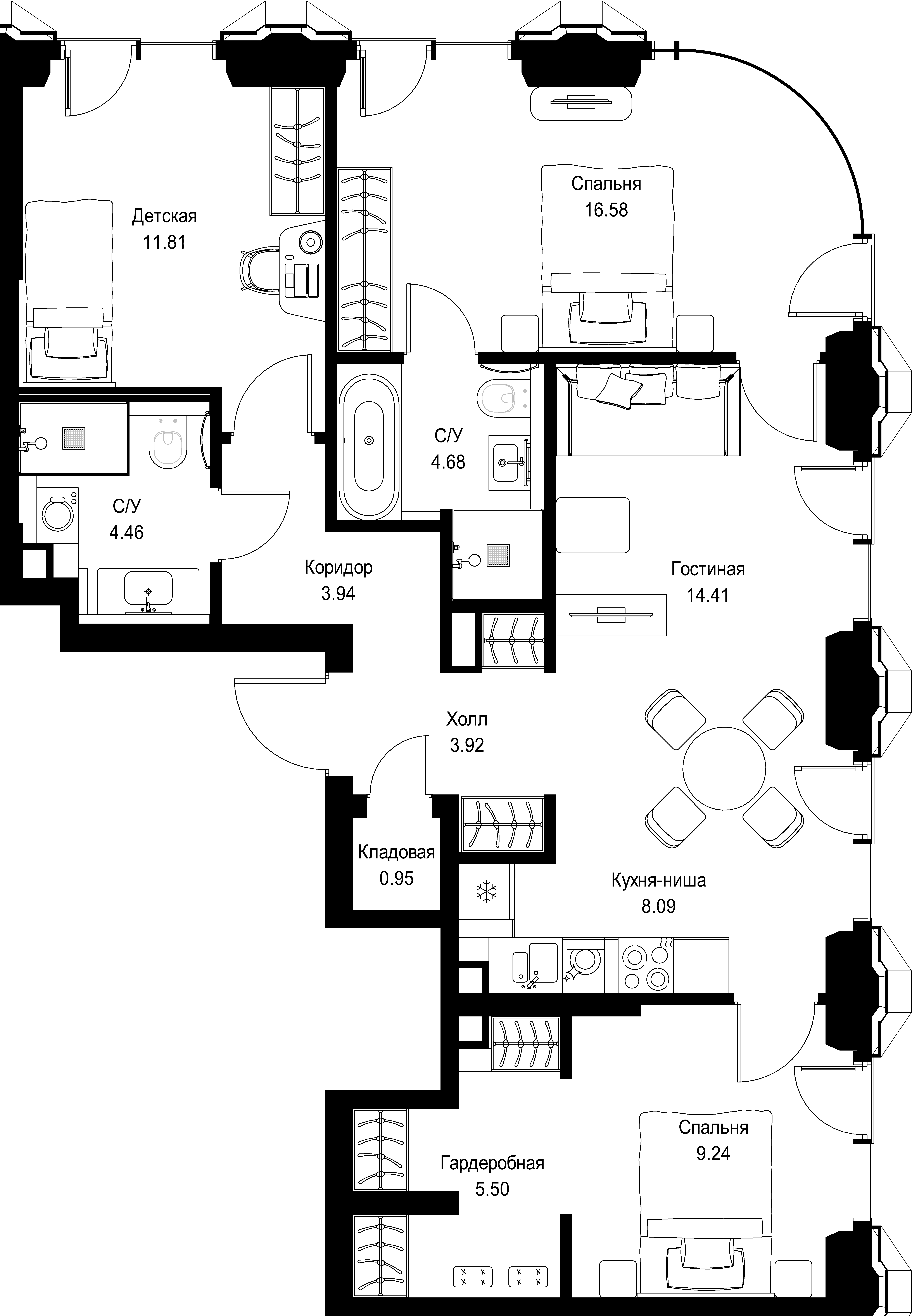 3-комнатная, 83,58 м² — 40 920 768 ₽