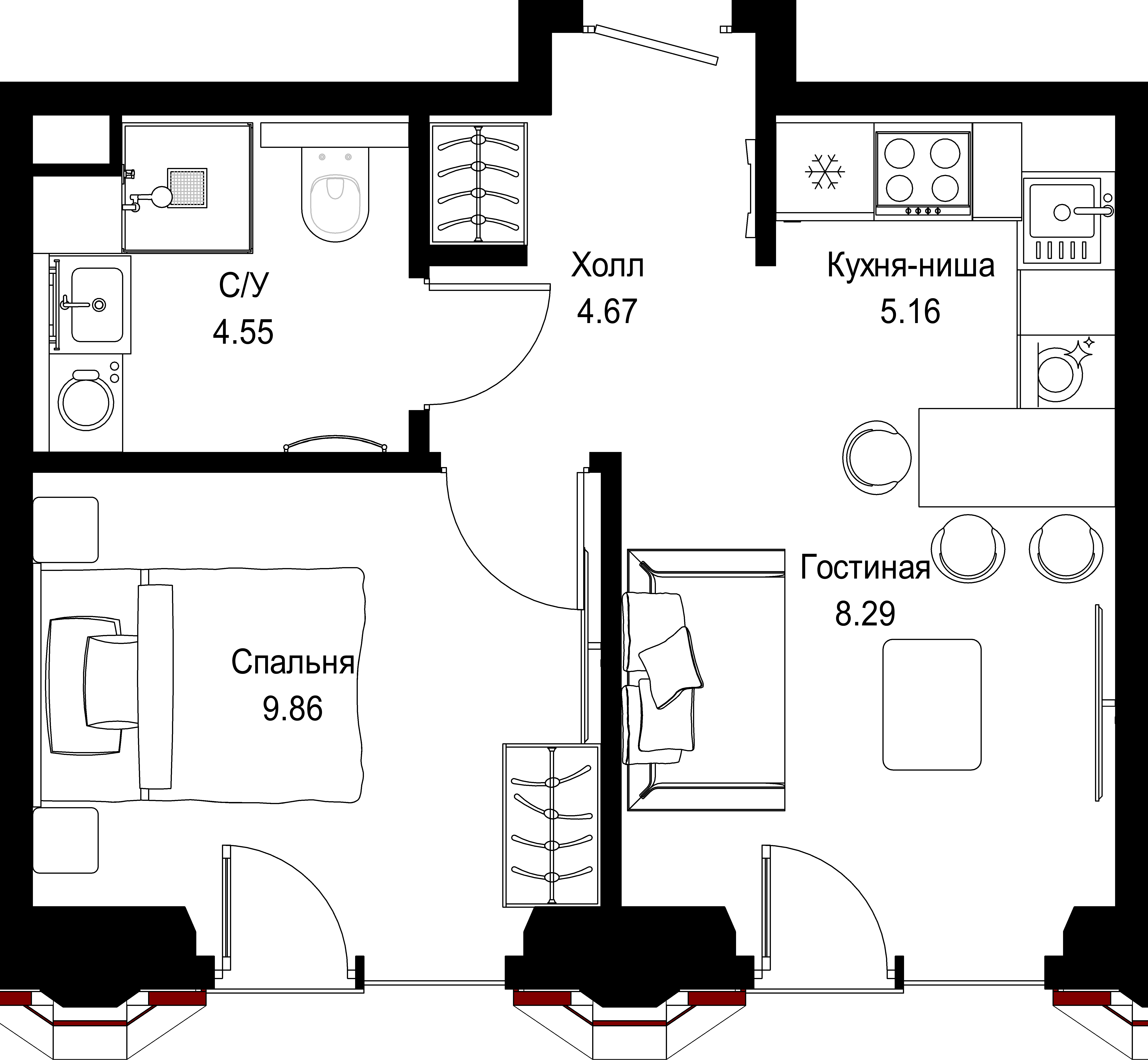 1-комнатная, 32,53 м² — 26 406 227 ₽