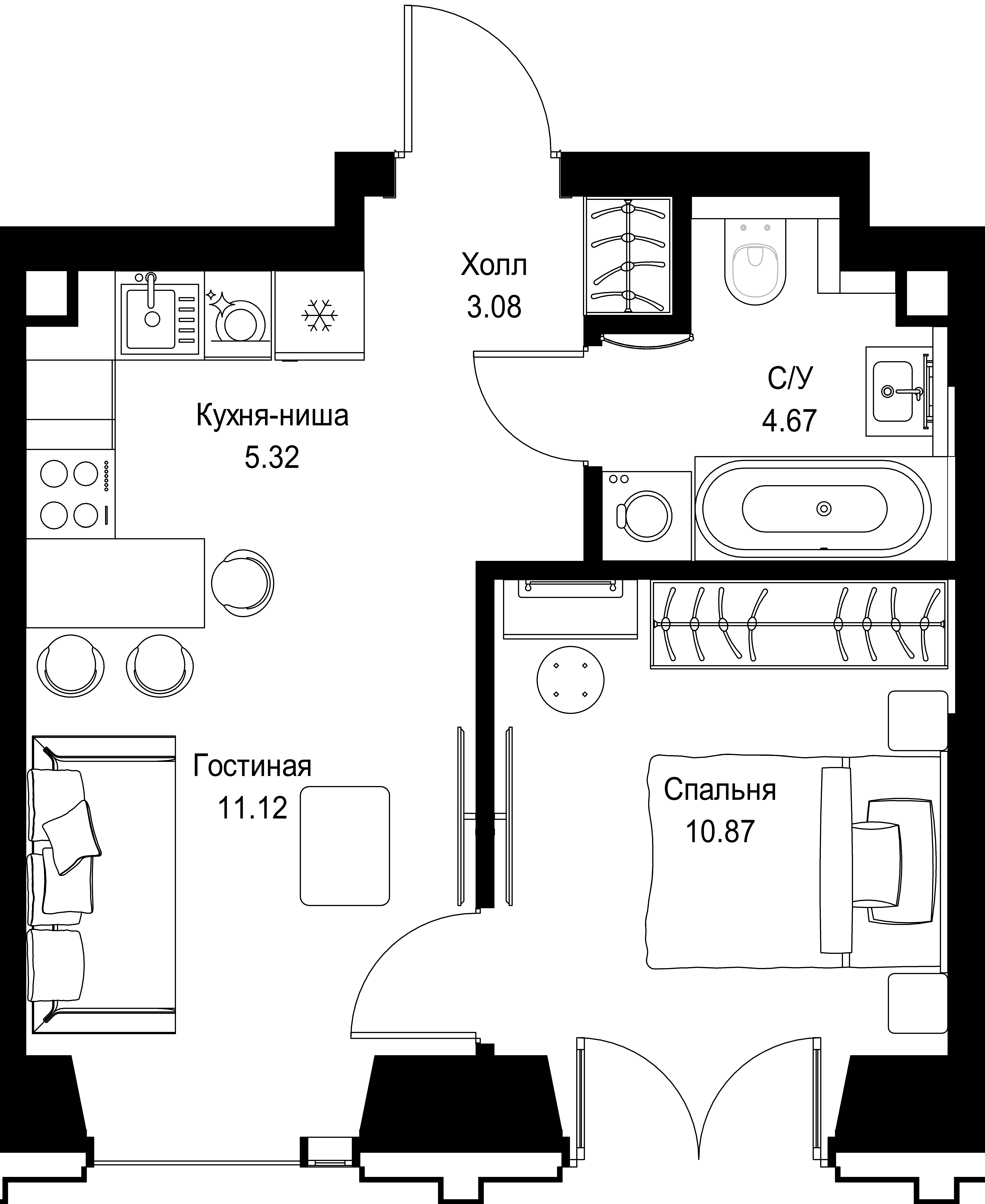 1-комнатная, 35,06 м² — 24 258 014 ₽