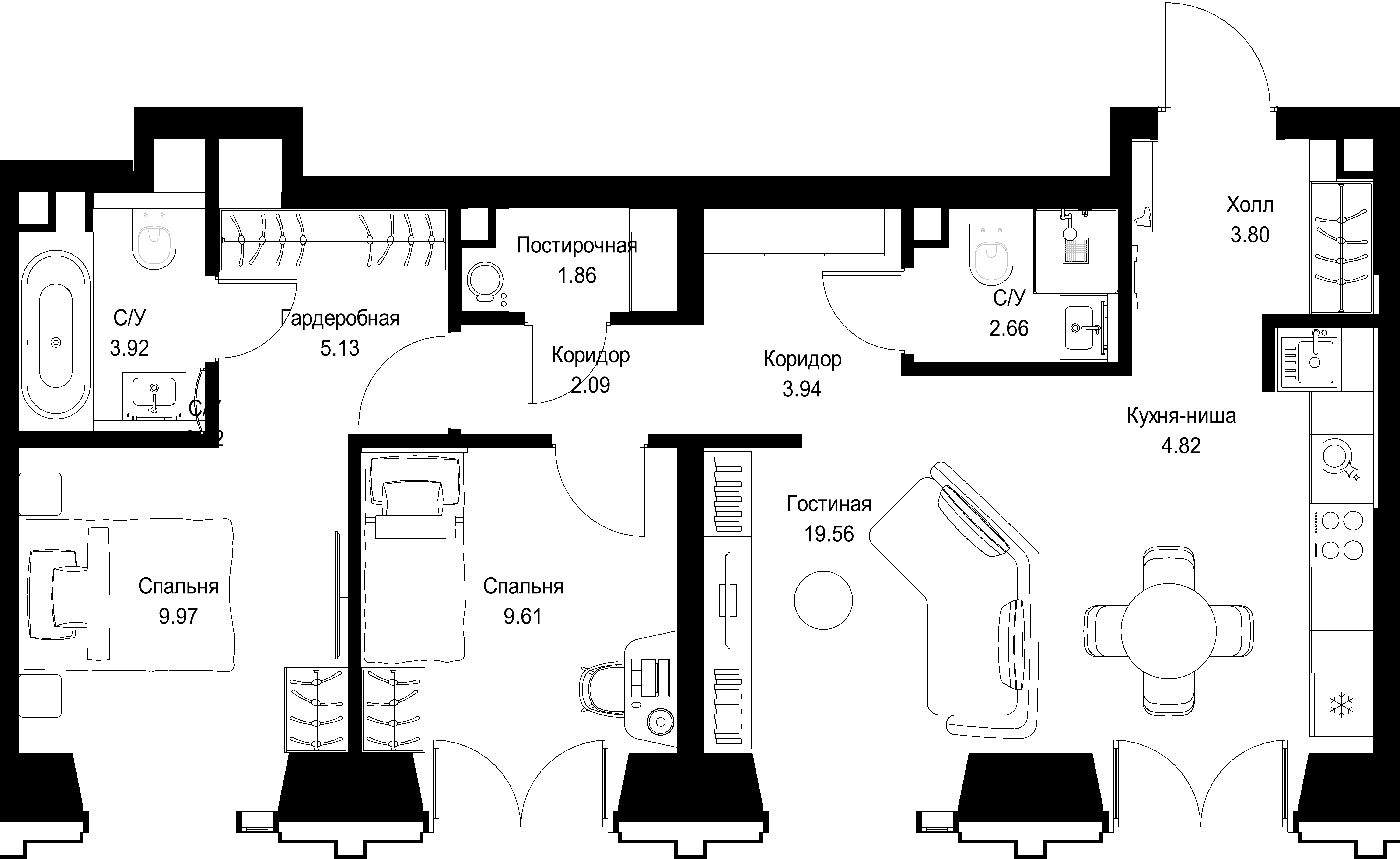 2-комнатная, 67,36 м² — 41 453 344 ₽