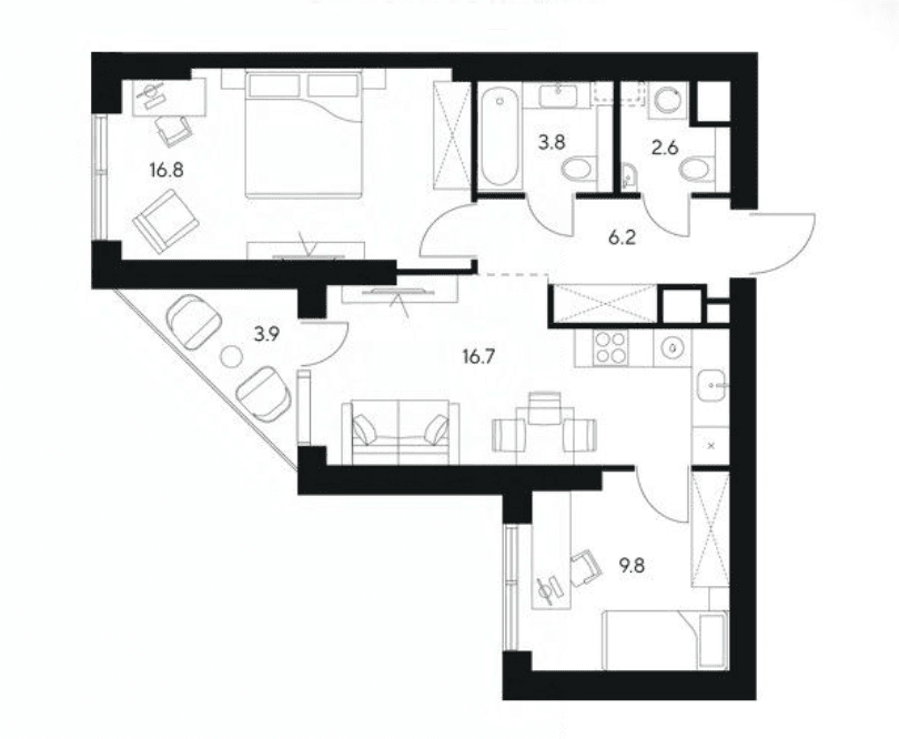 2-комнатная, 59,8 м² — 33 571 503 ₽