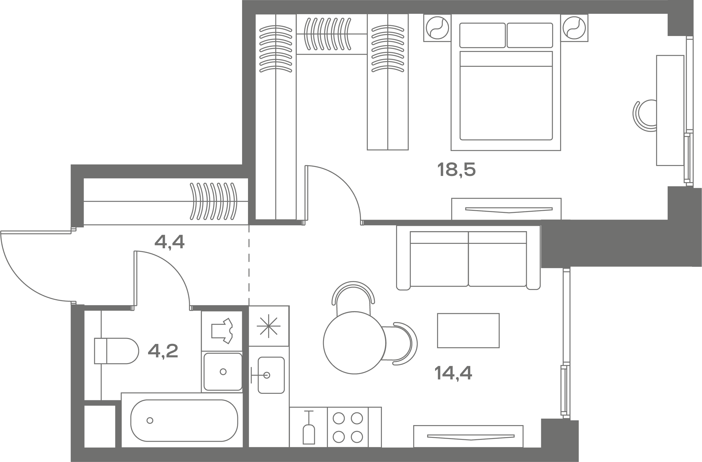 1-комнатная, 41,5 м² — 32 635 600 ₽