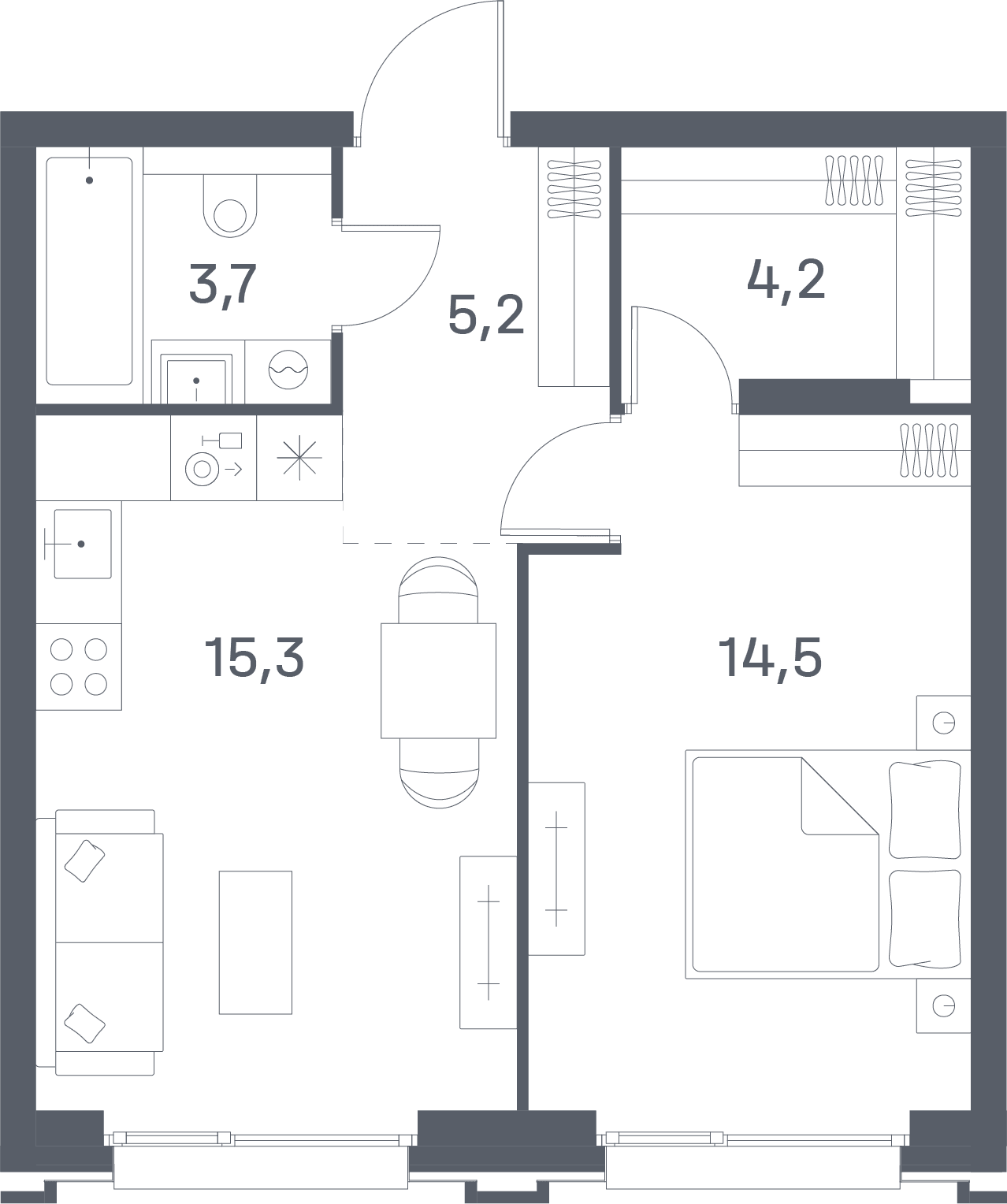 1-комнатная, 42,9 м² — 33 573 540 ₽