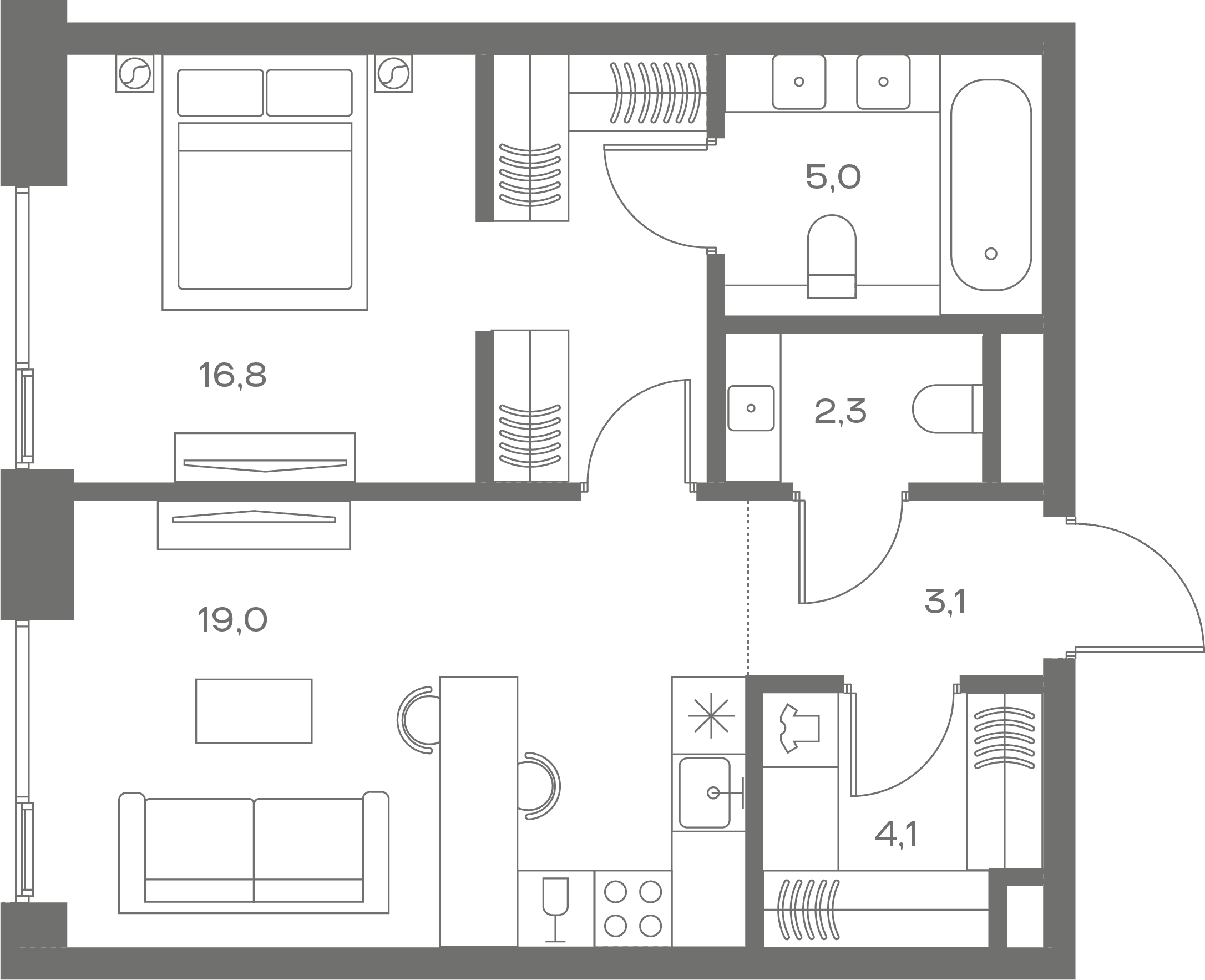 1-комнатная, 53 м² — 41 435 400 ₽