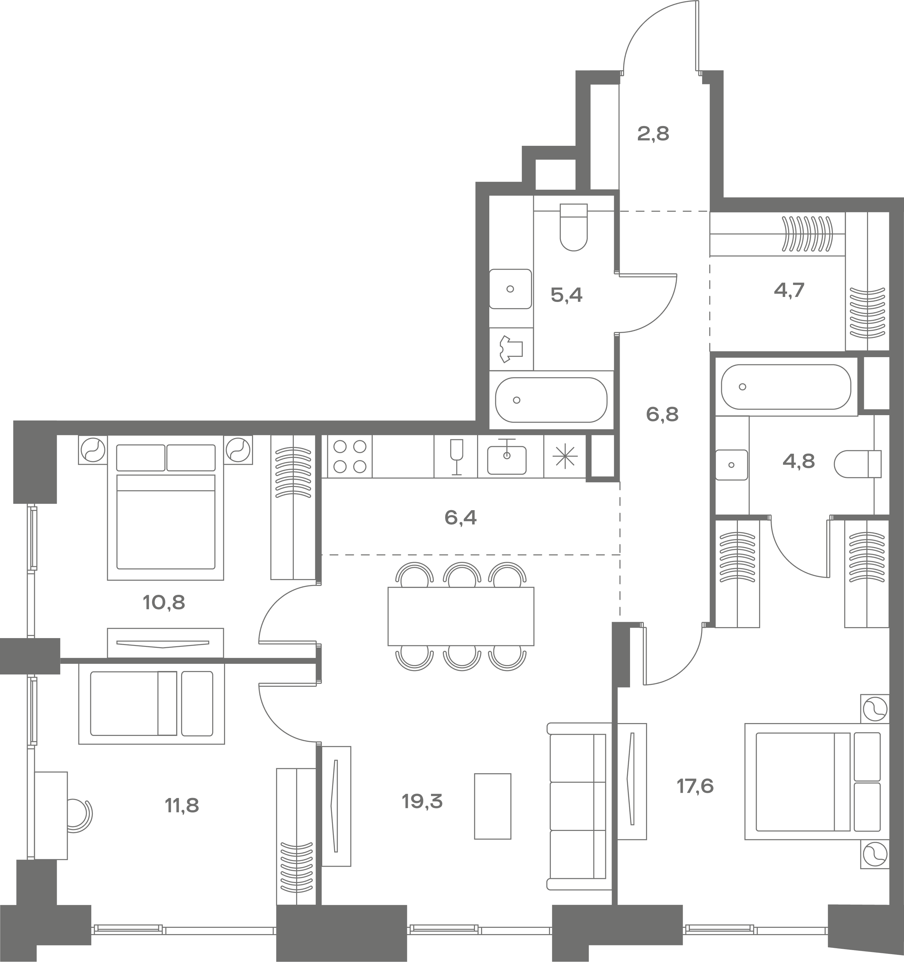 3-комнатная, 90,4 м² — 51 808 240 ₽