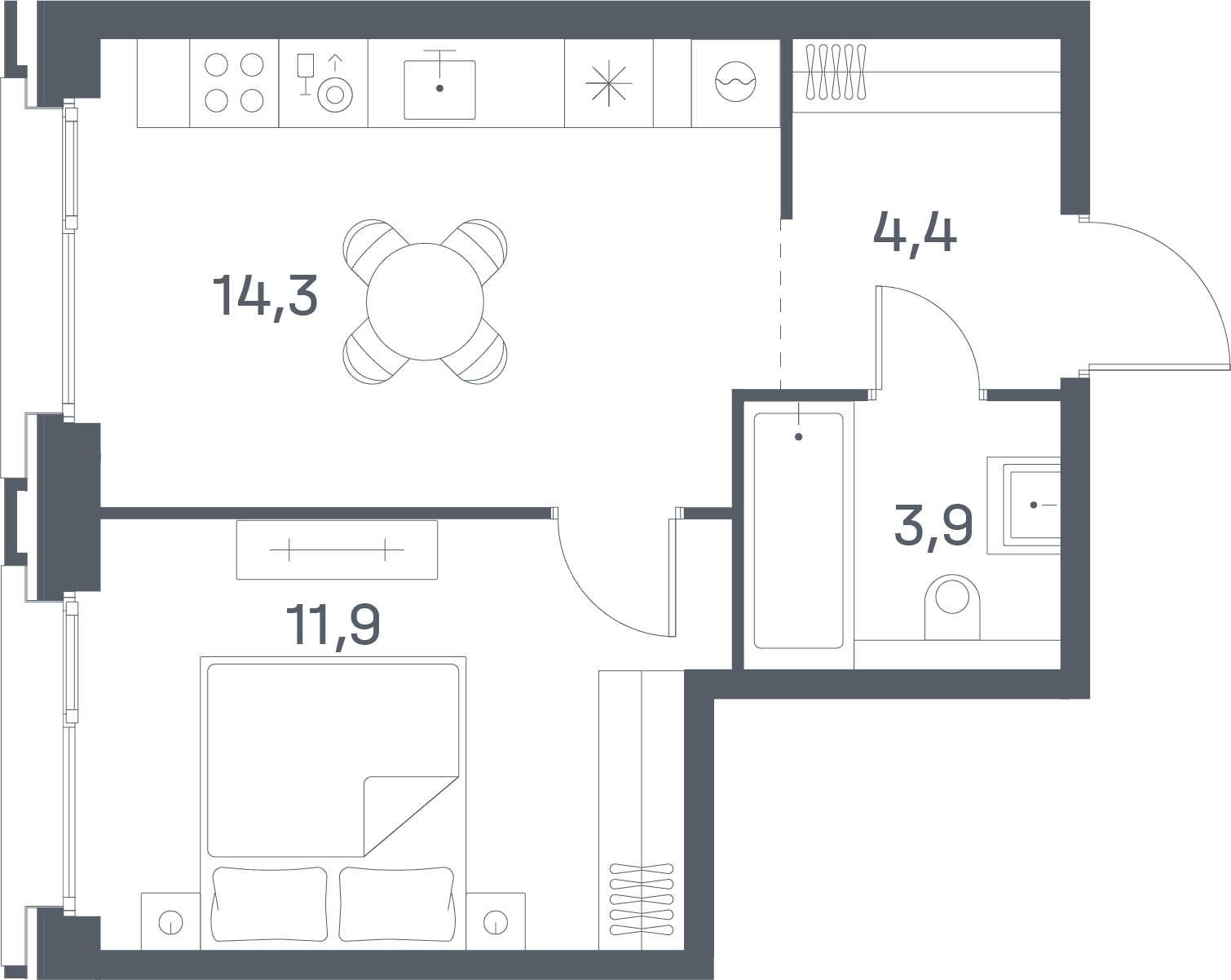 1-комнатная, 34,5 м² — 31 570 950 ₽