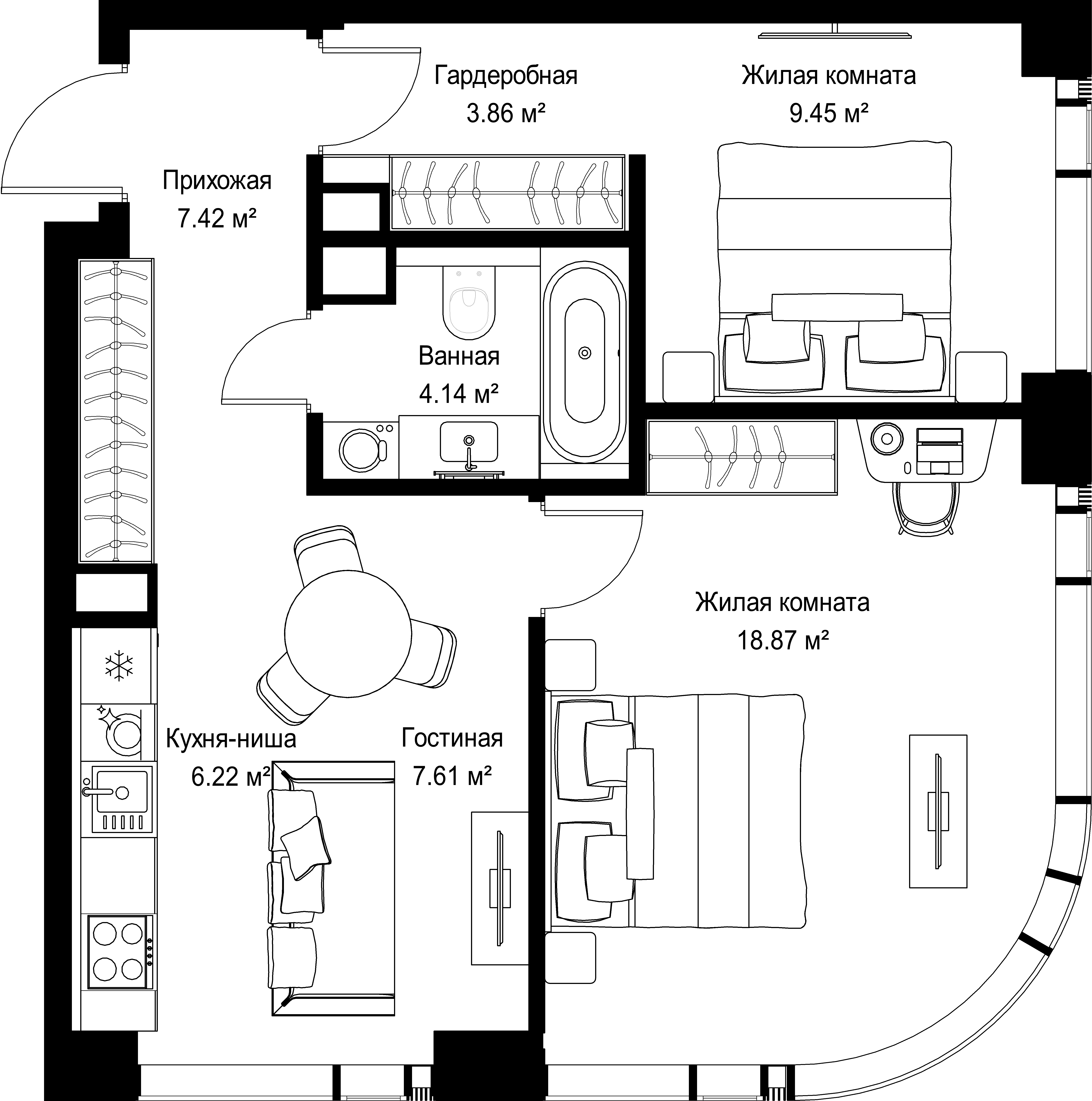 2-комнатная, 57,57 м² — 28 088 403 ₽
