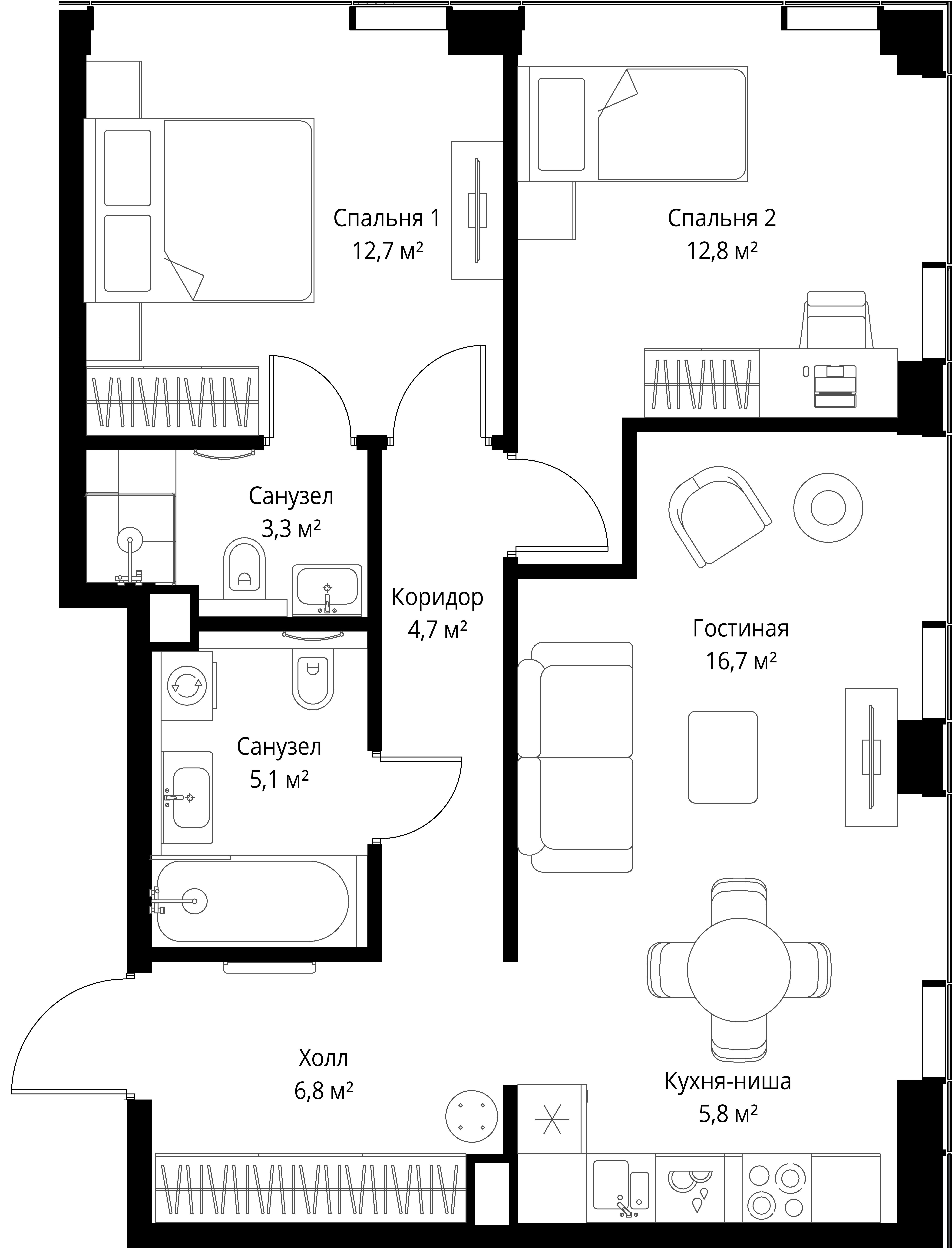 2-комнатная, 67,9 м² — 34 744 430 ₽