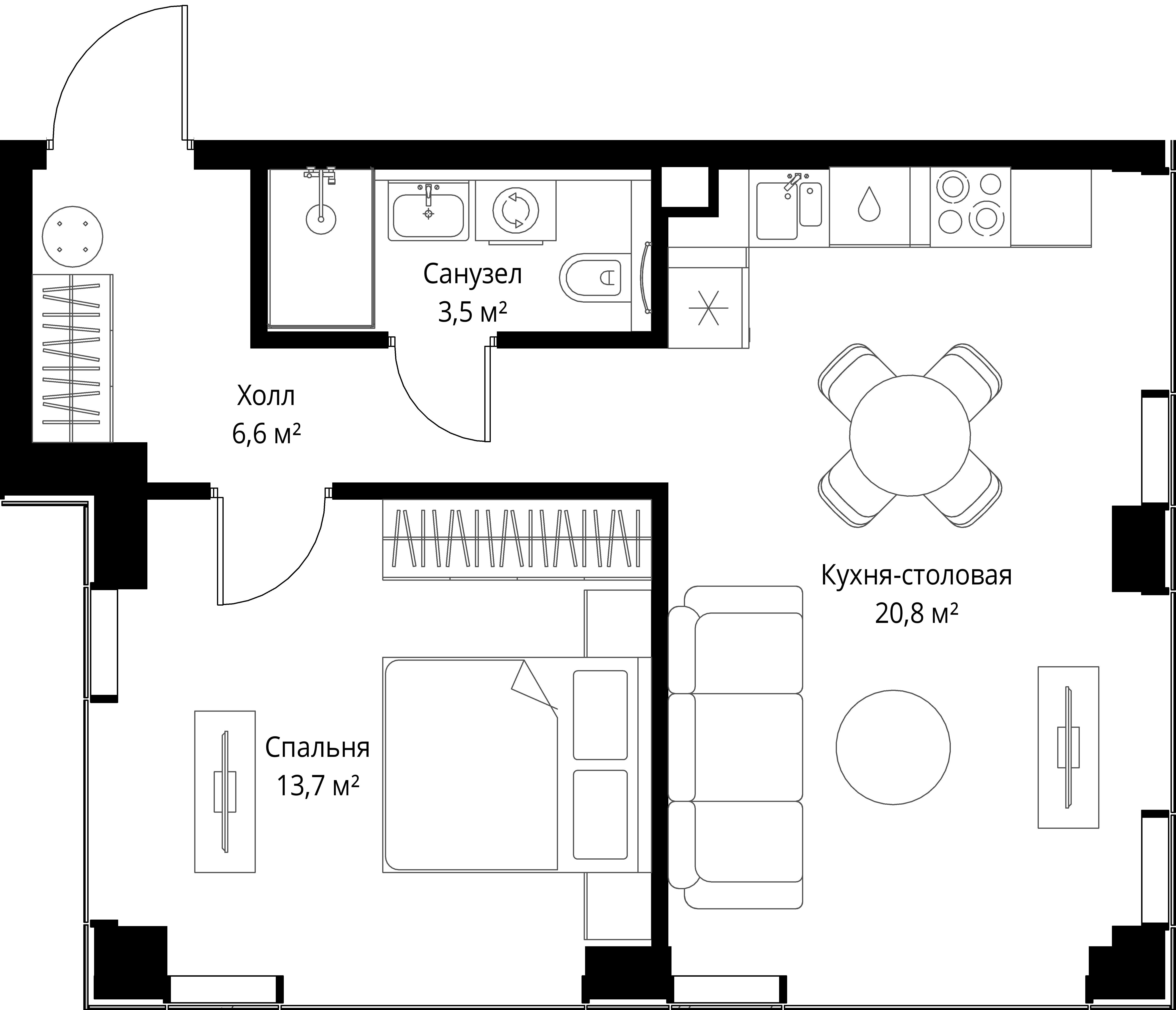 1-комнатная, 44,6 м² — 26 499 090 ₽