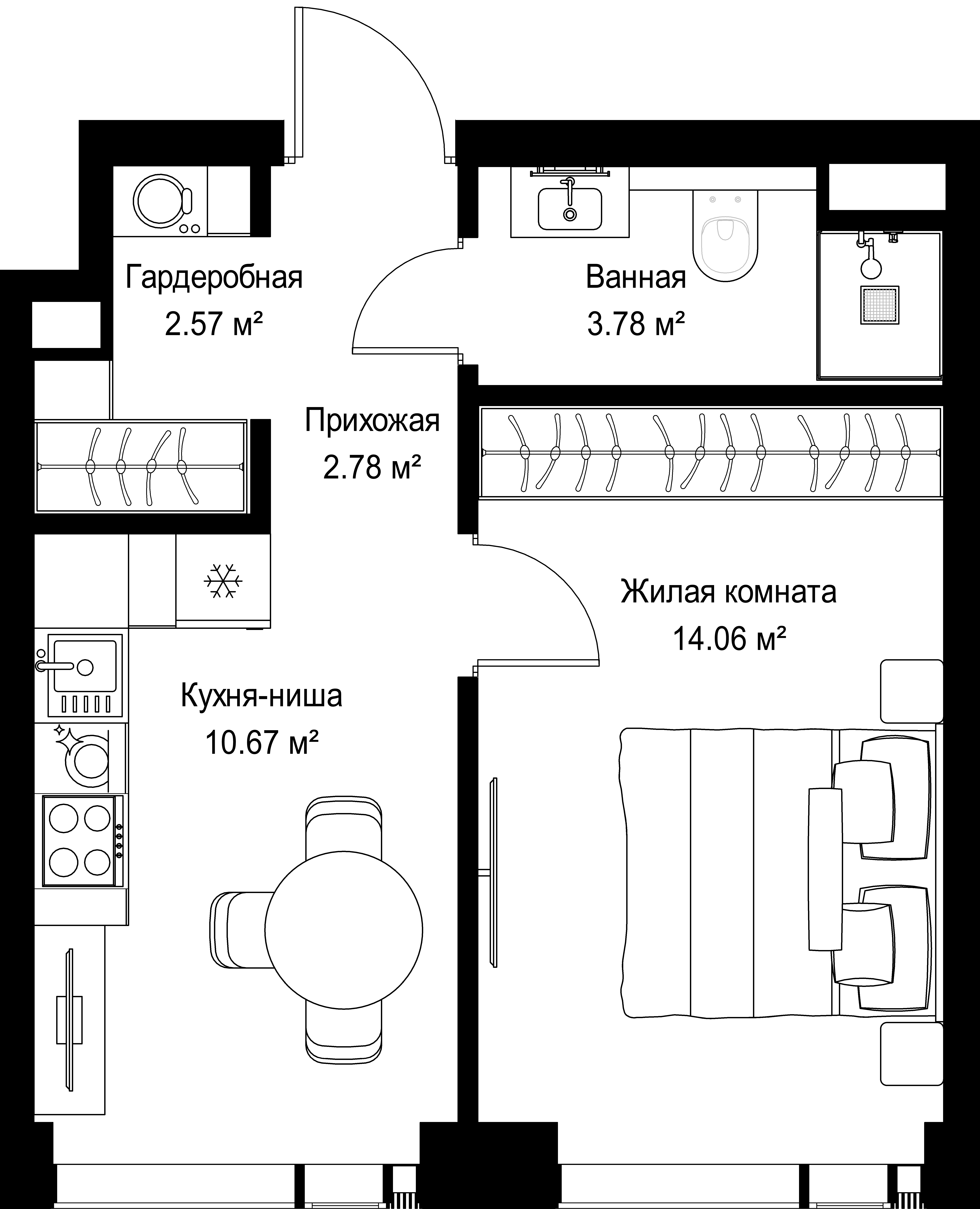 1-комнатная, 33,86 м² — 20 233 043 ₽