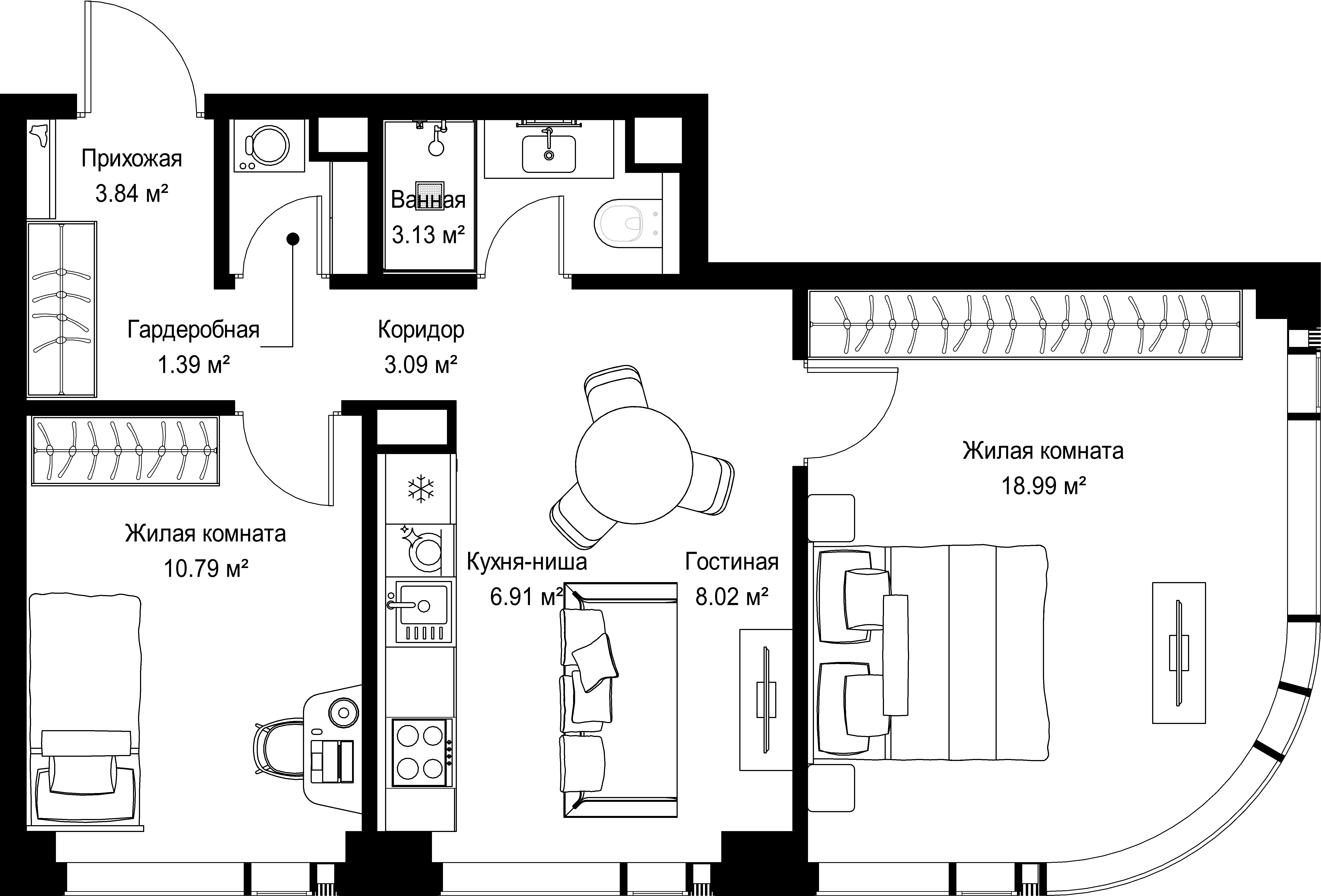 2-комнатная, 56,16 м² — 34 560 864 ₽