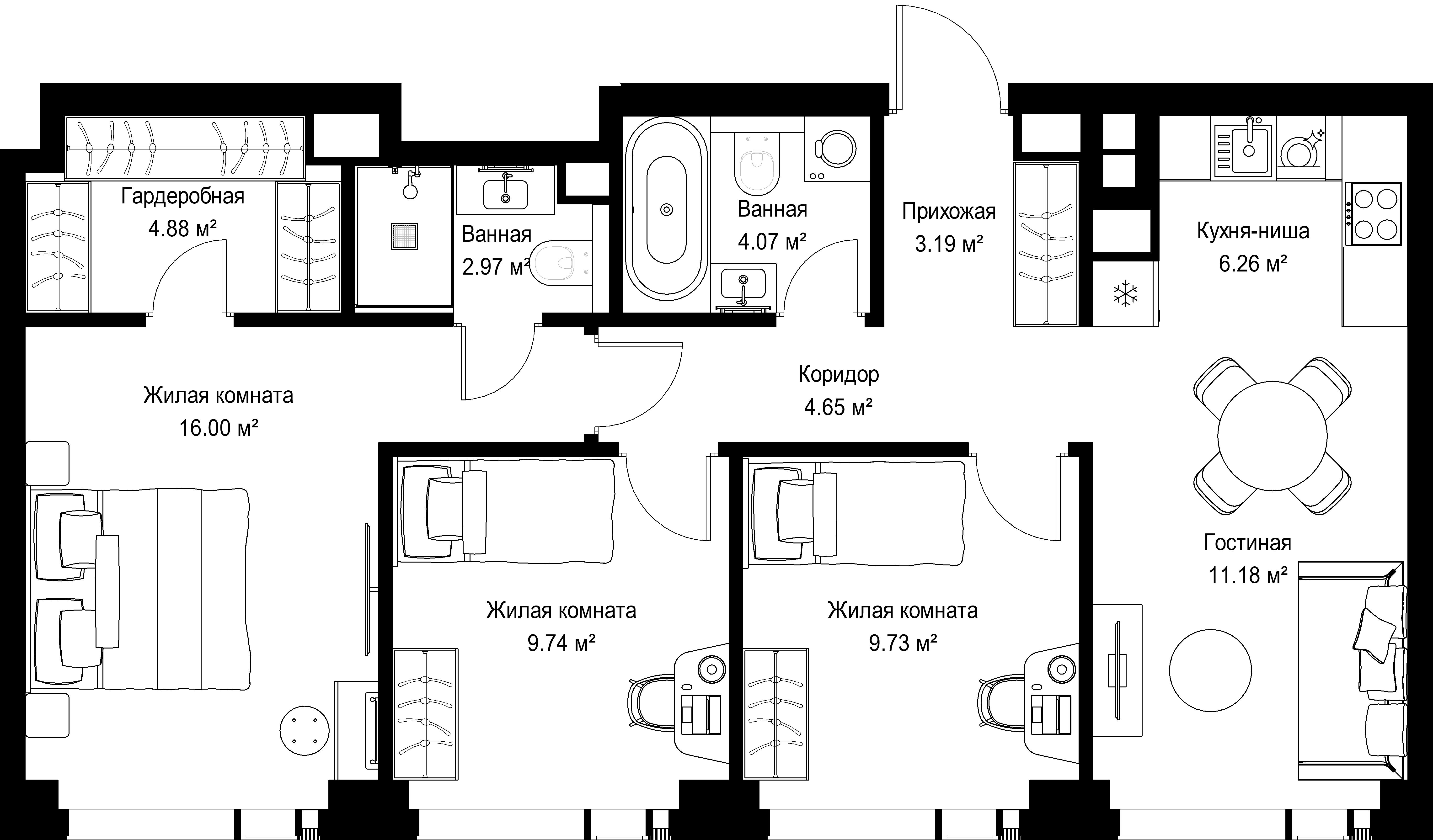 3-комнатная, 72,67 м² — 40 953 178 ₽