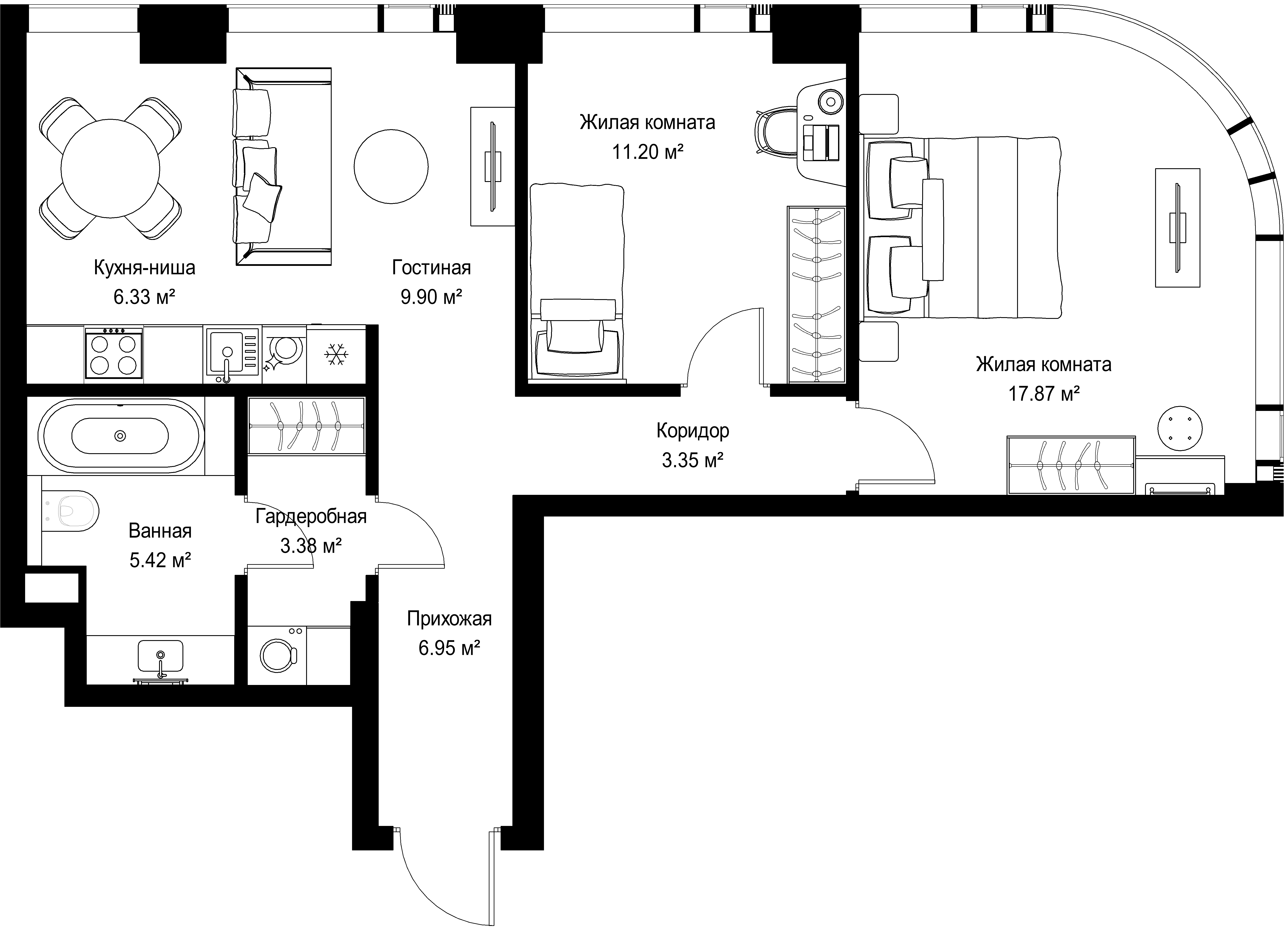 2-комнатная, 64,4 м² — 28 081 620 ₽