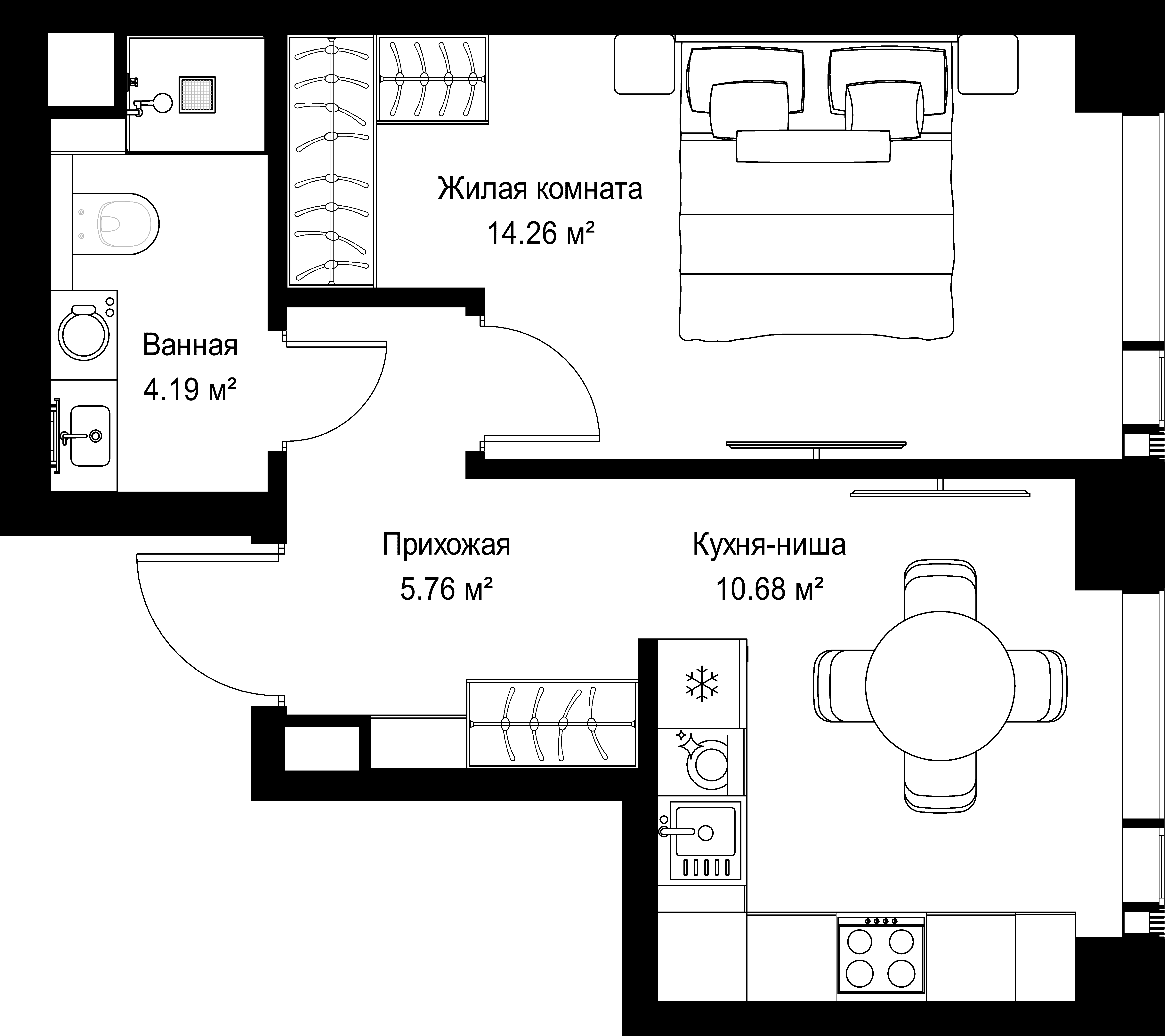 1-комнатная, 34,89 м² — 19 365 694 ₽
