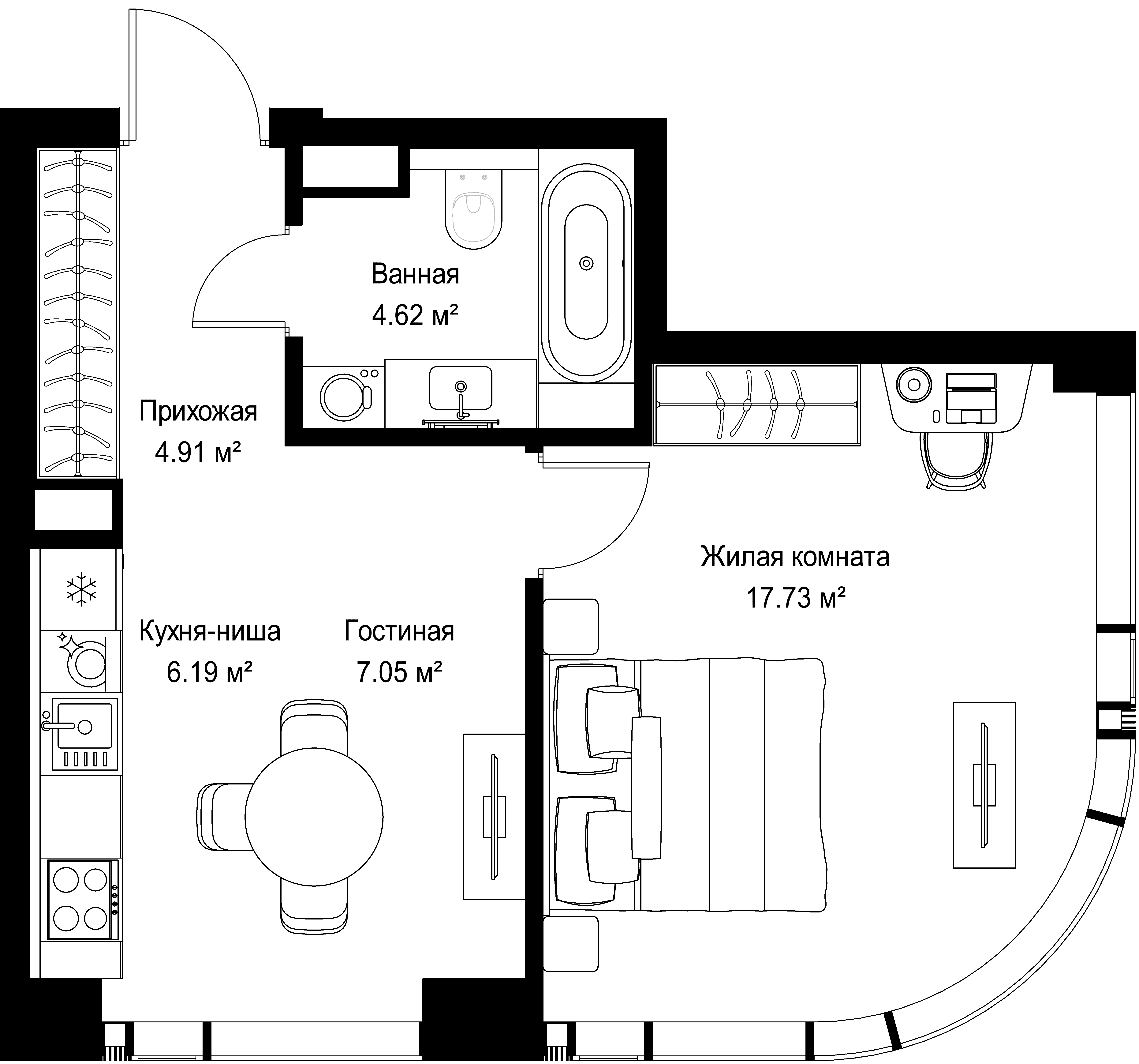1-комнатная, 40,5 м² — 21 791 025 ₽