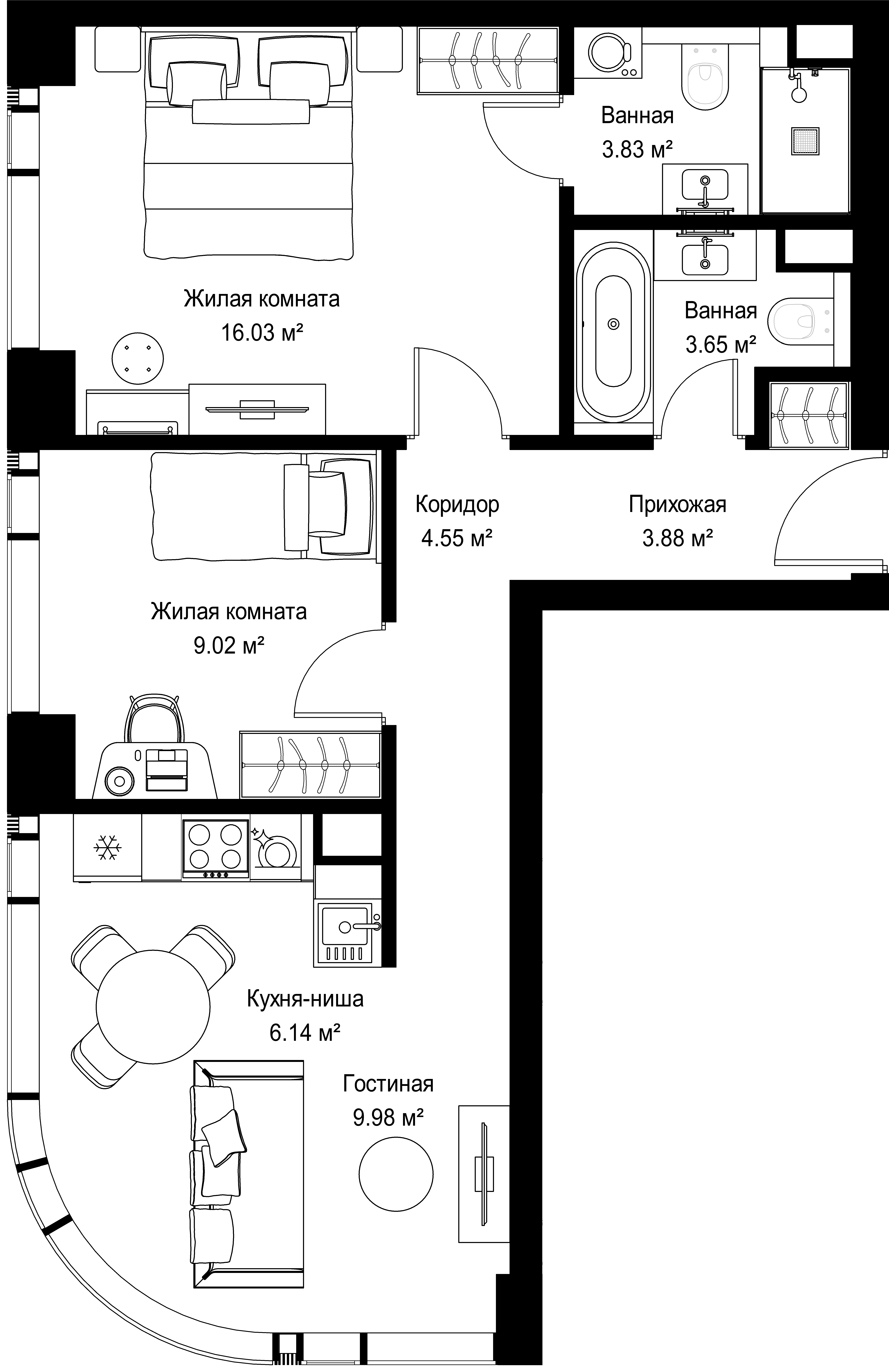 2-комнатная, 57,08 м² — 27 800 814 ₽