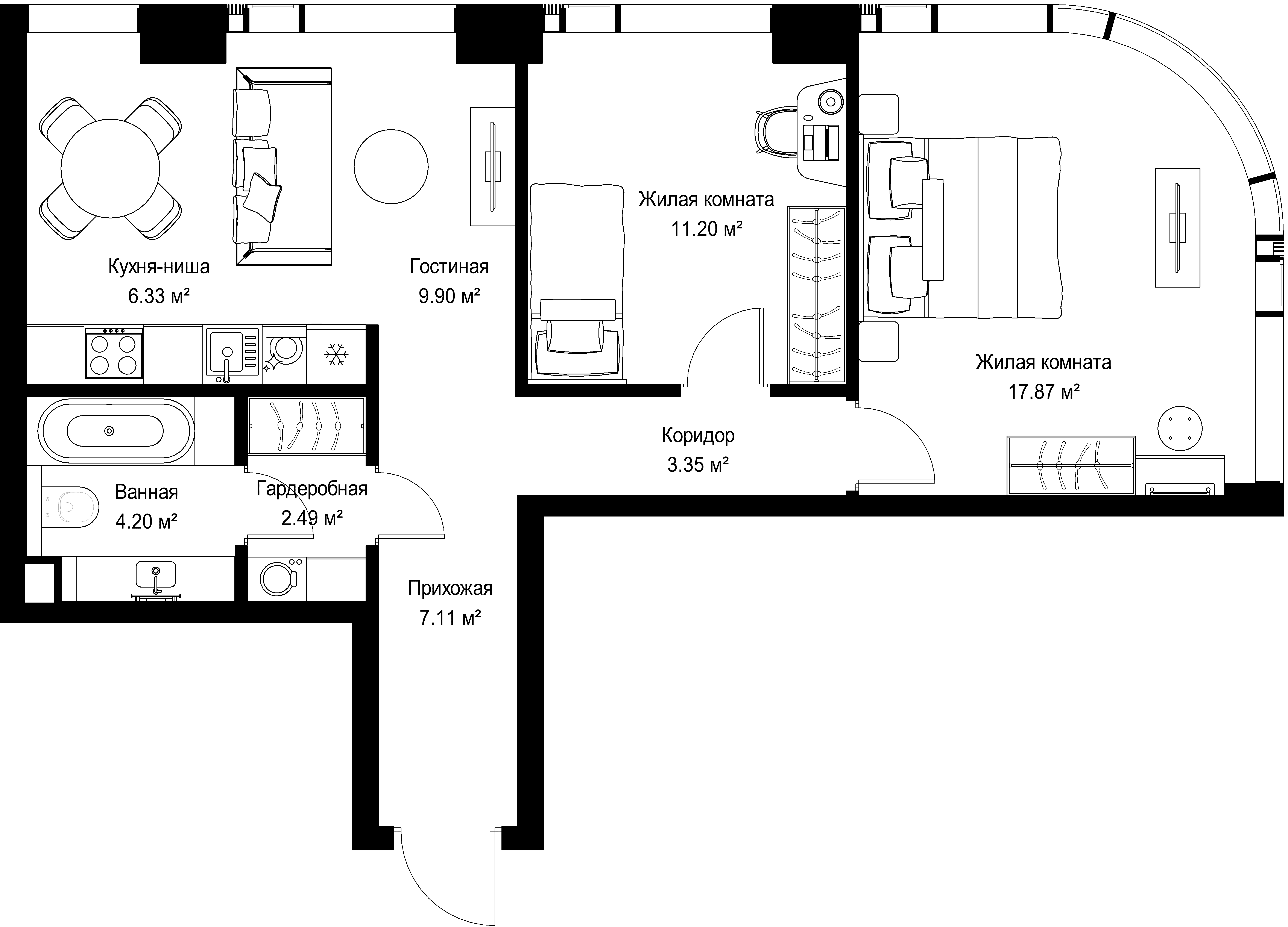 2-комнатная, 62,45 м² — 27 496 735 ₽