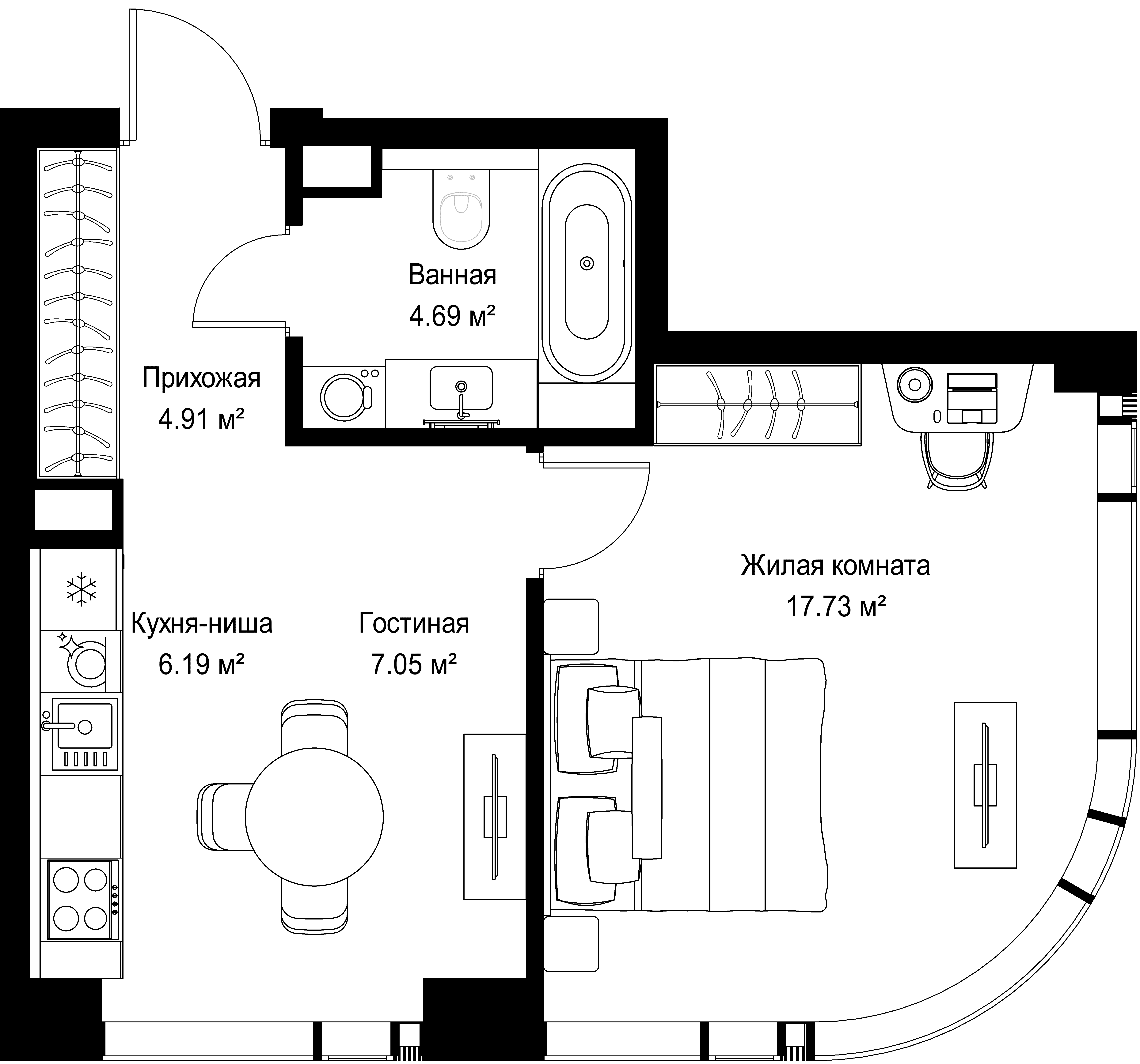 1-комнатная, 40,57 м² — 22 173 533 ₽
