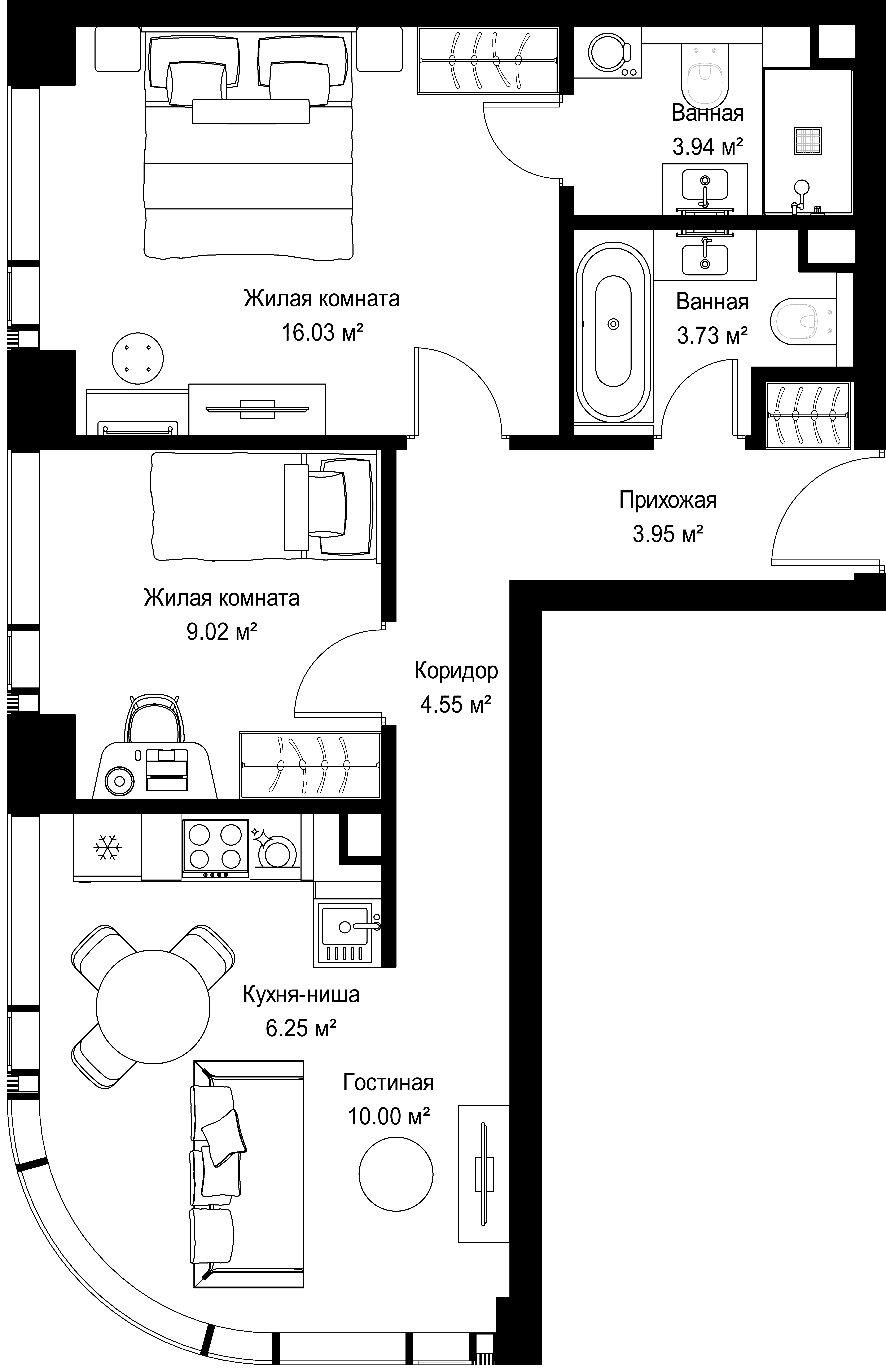 2-комнатная, 57,47 м² — 28 479 258 ₽