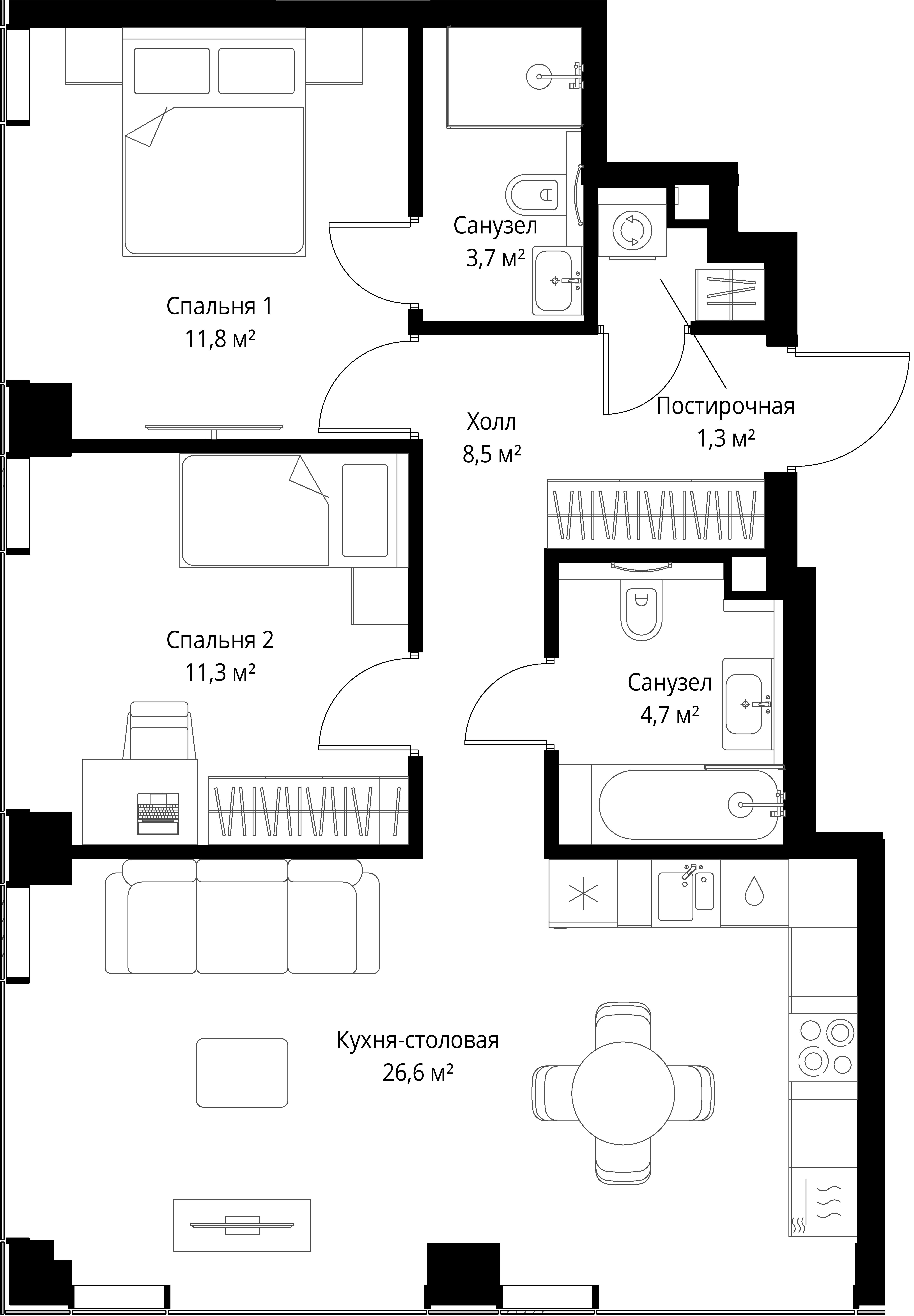 2-комнатная, 67,9 м² — 34 571 285 ₽