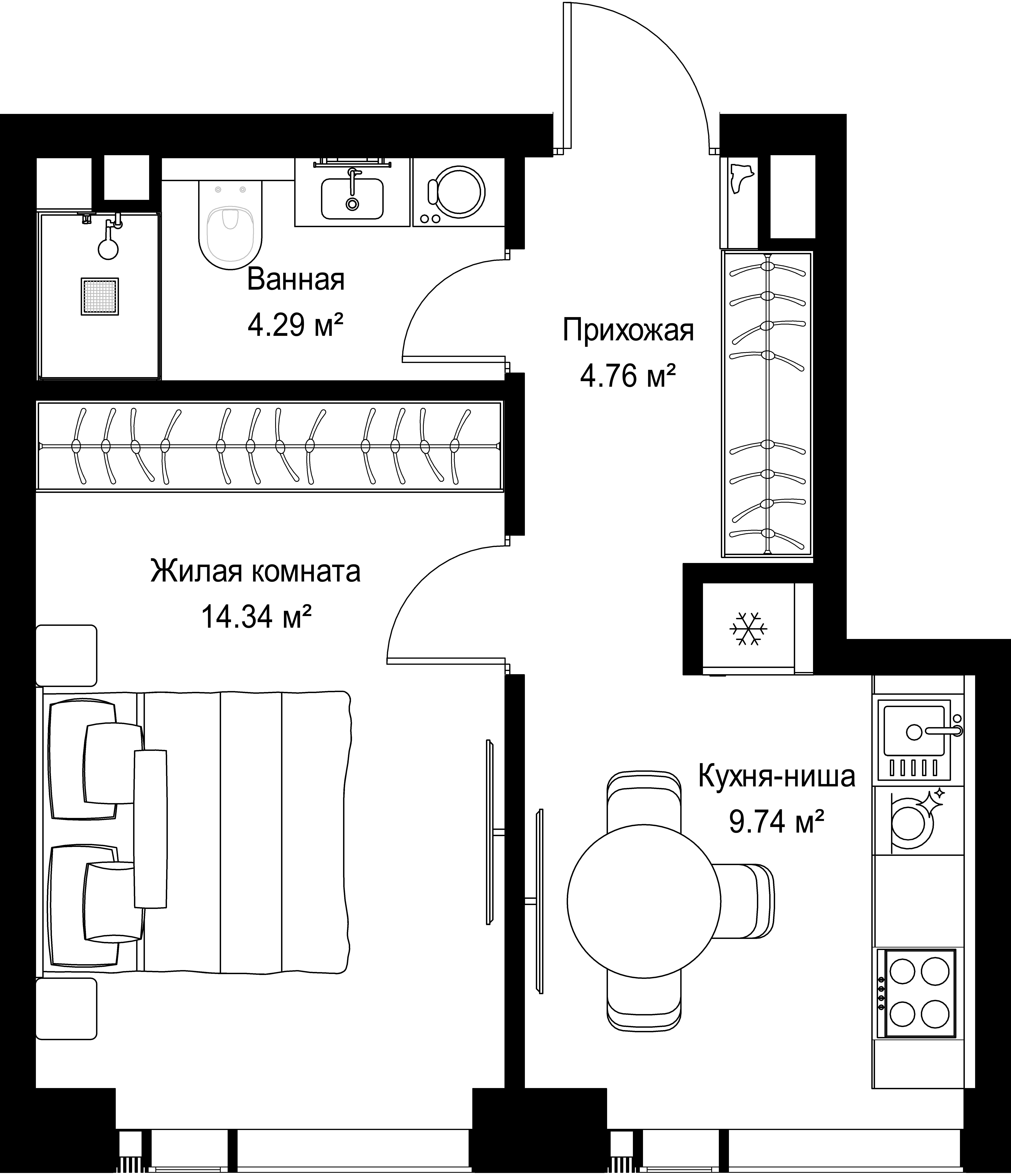 1-комнатная, 33,13 м² — 19 571 547 ₽