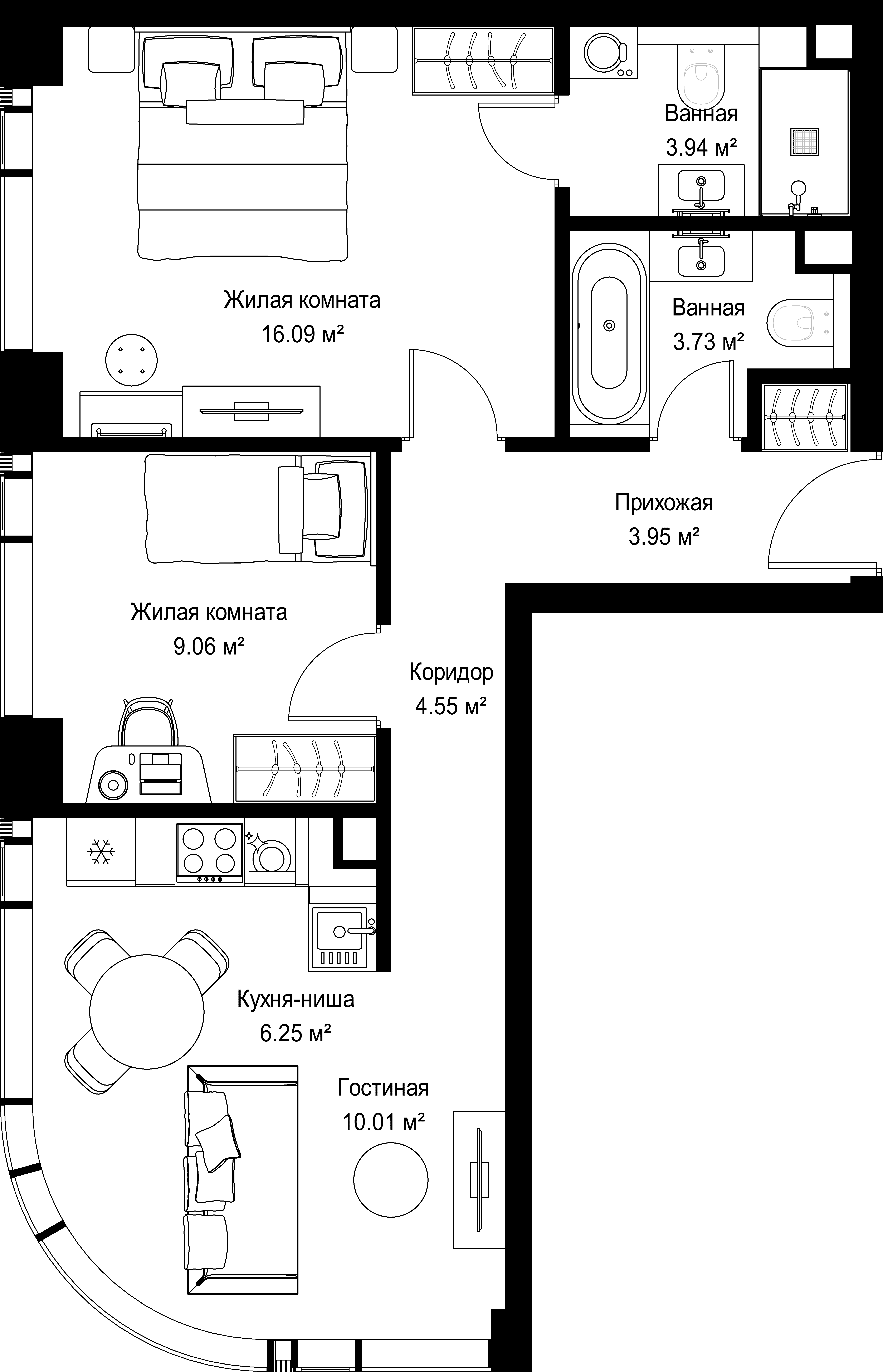 2-комнатная, 57,58 м² — 28 582 712 ₽
