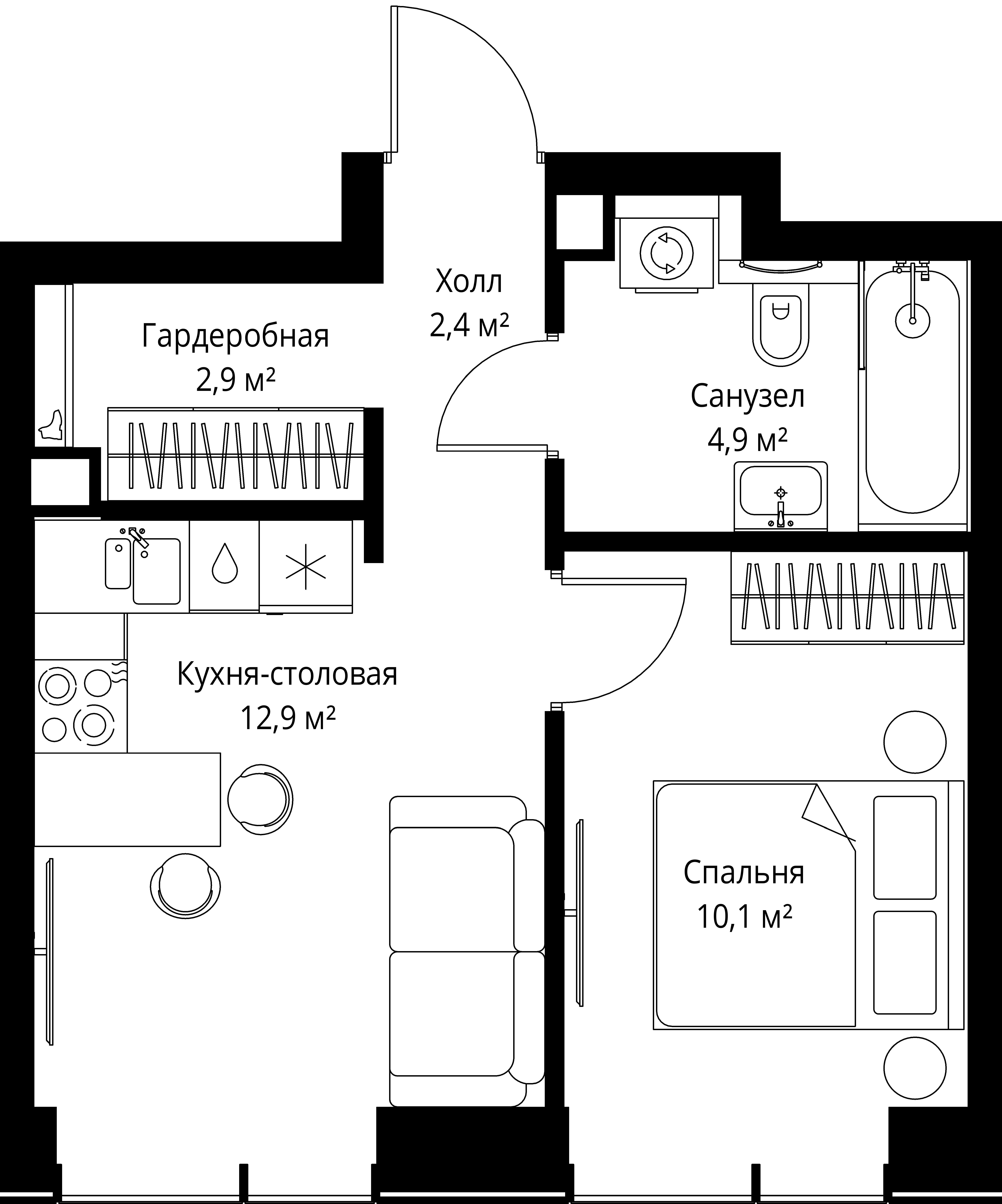 1-комнатная, 33,2 м² — 20 967 460 ₽