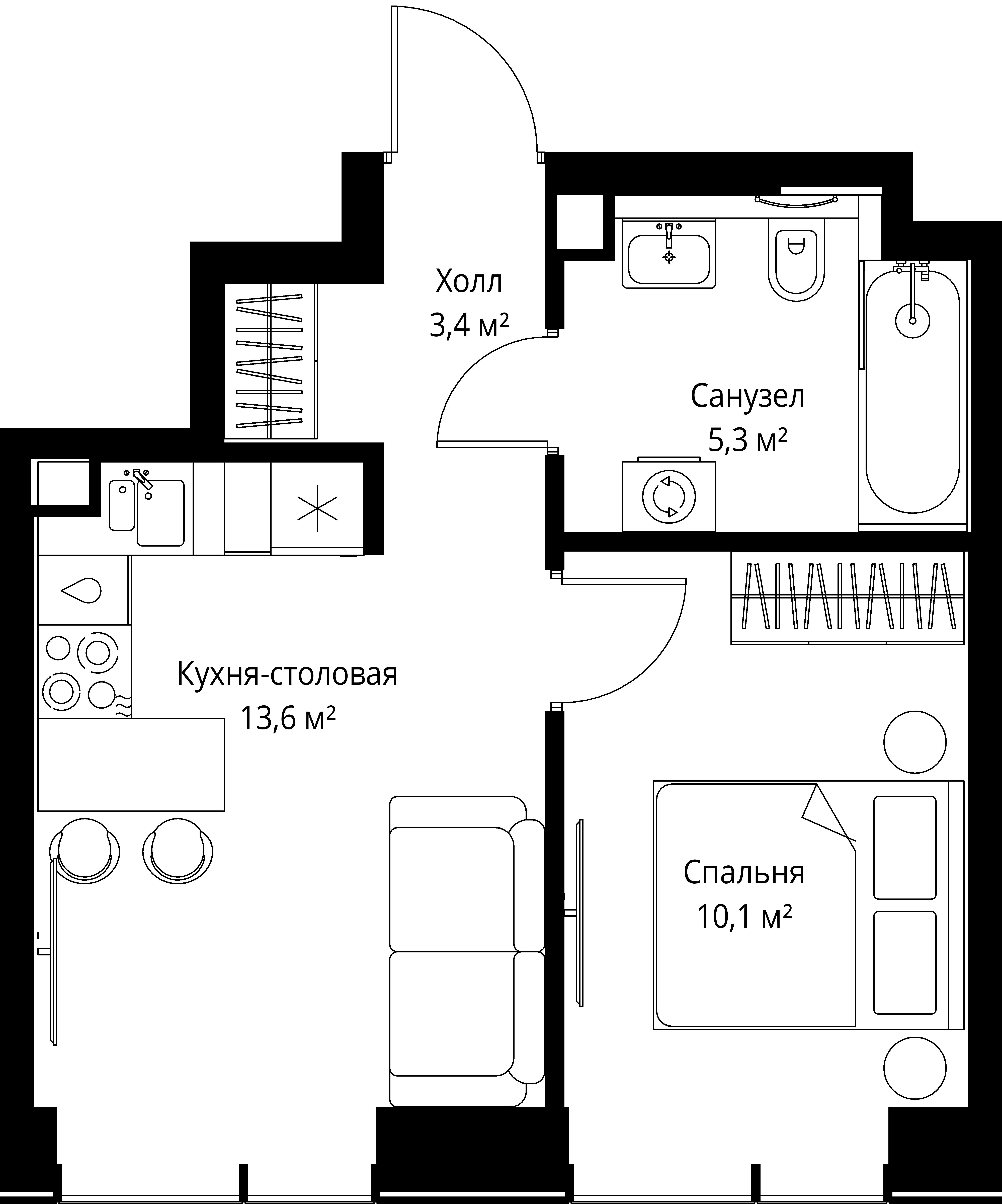 1-комнатная, 32,4 м² — 20 572 380 ₽