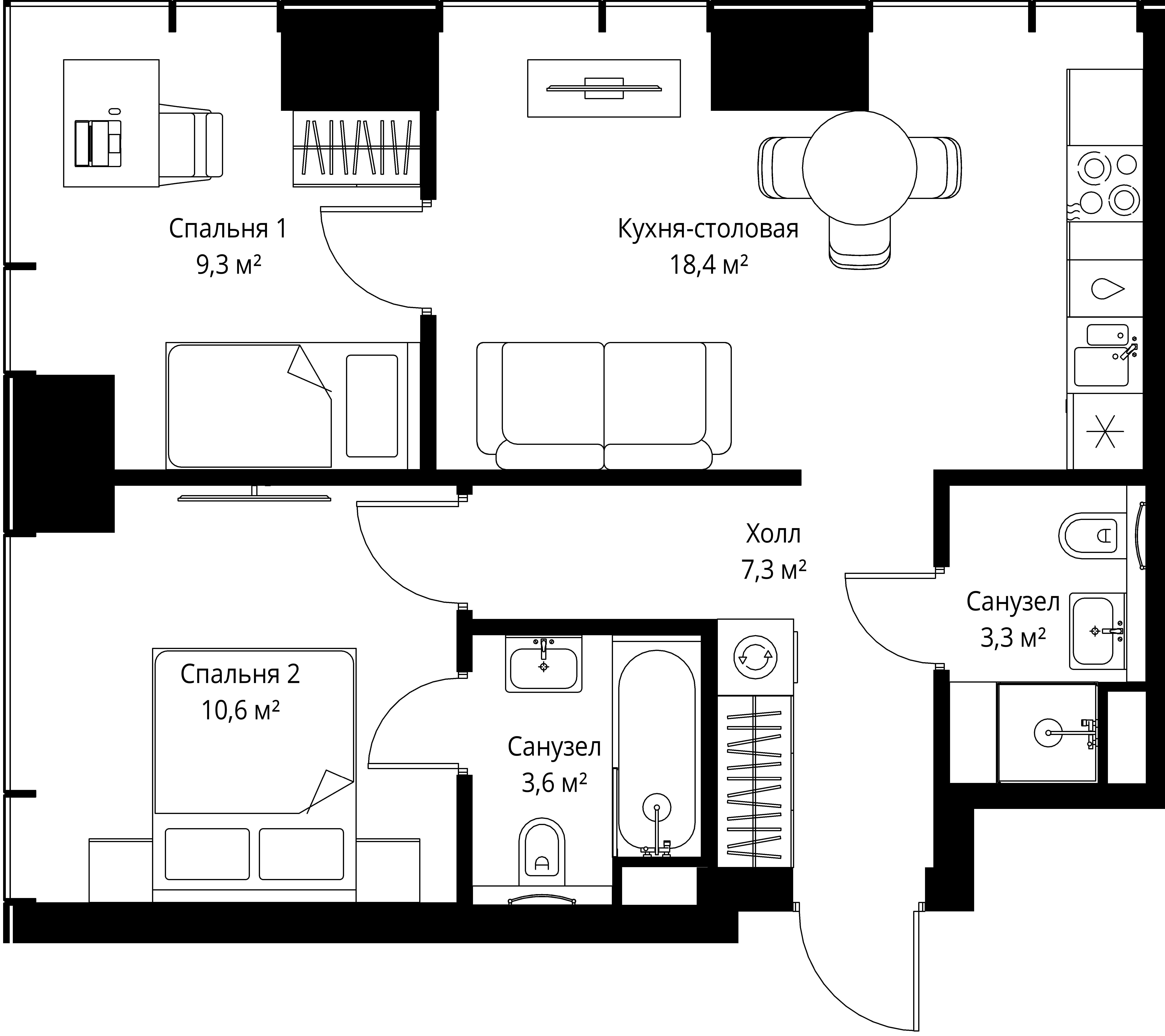 2-комнатная, 52,5 м² — 26 908 875 ₽
