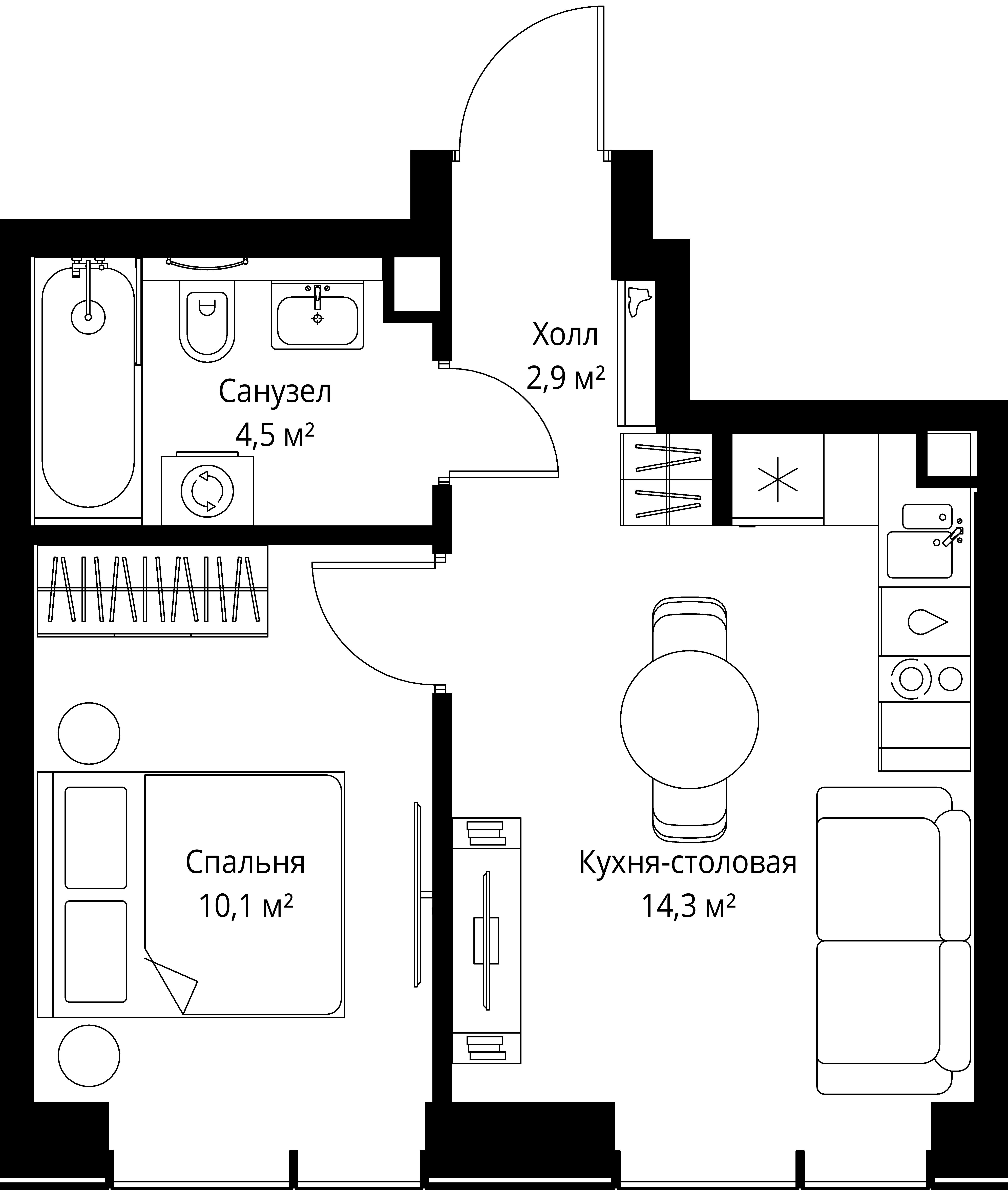 1-комнатная, 31,8 м² — 20 569 830 ₽