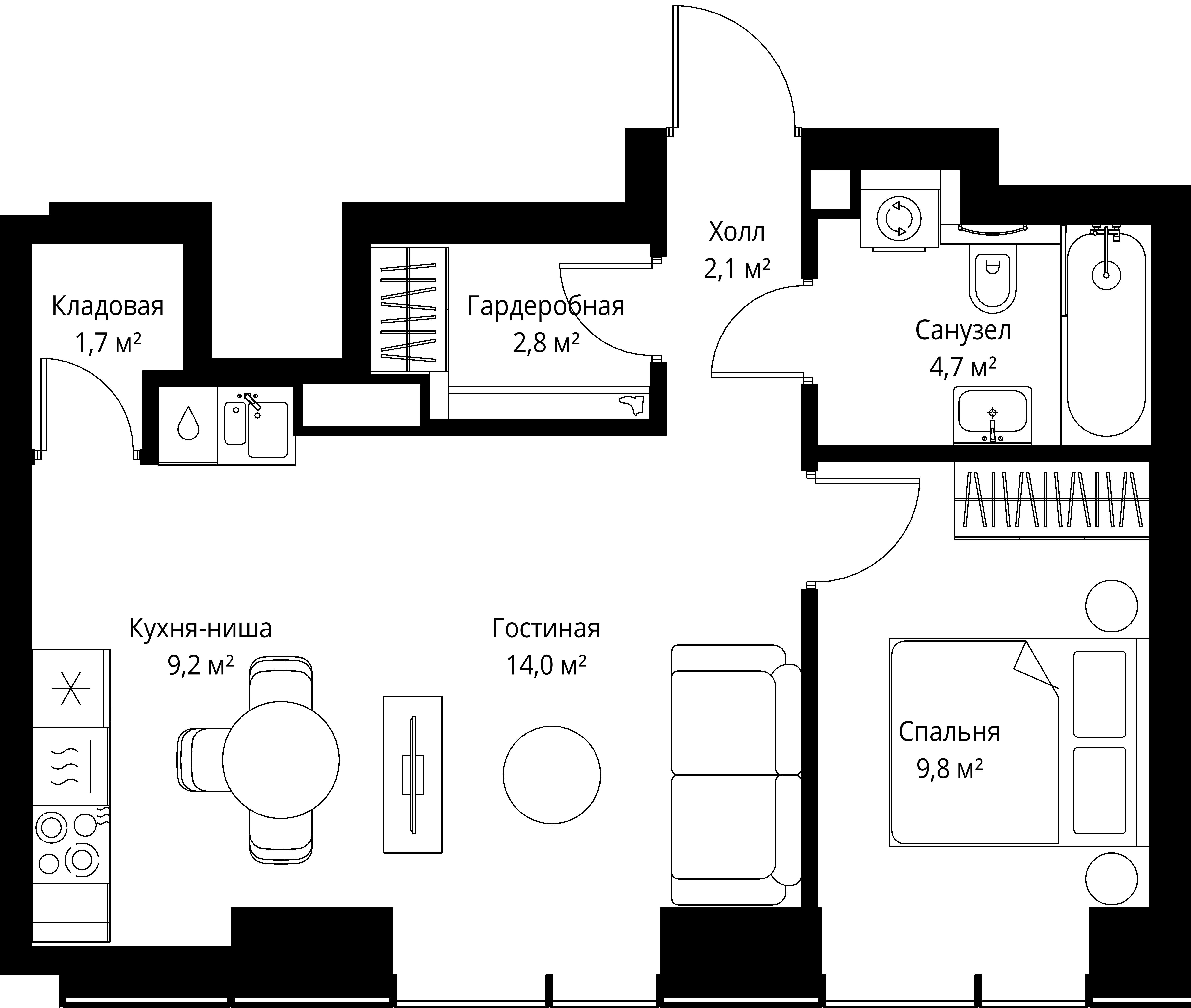1-комнатная, 44,3 м² — 25 153 540 ₽